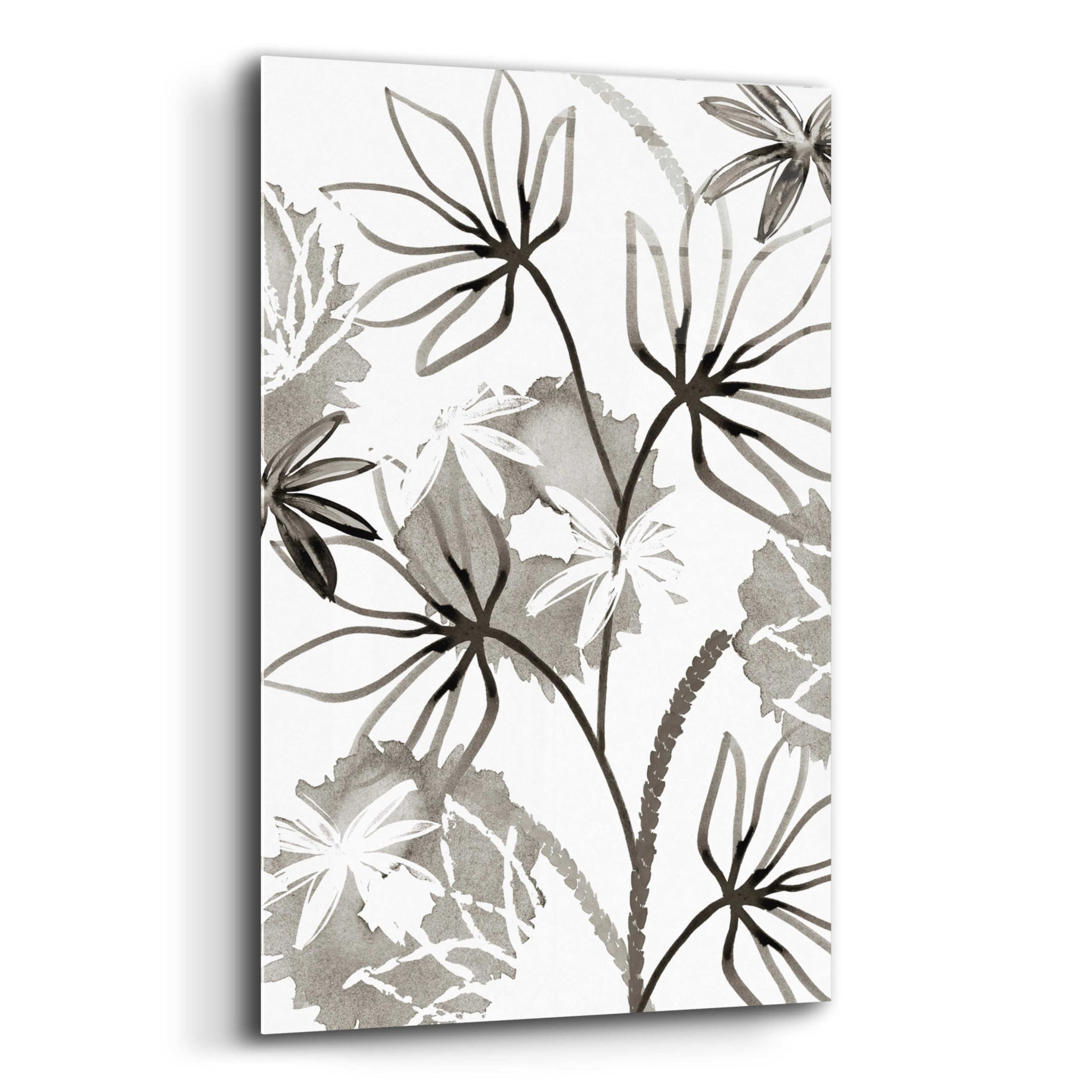 Flora Kouta 'Monochrome Flowers III' Abstract Acrylic Glass Wall Art - 16x24 Inches Modern Home Decor for Living Room, Bedroom & Office