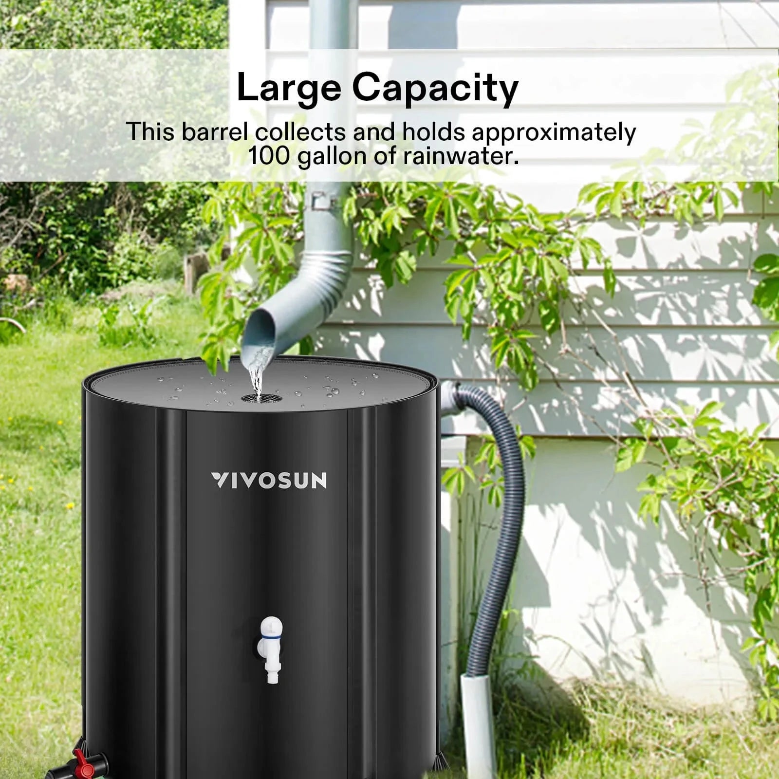 Vivosun 100 Gallon Collapsible Rain Barrel - Water Storage Container for Garden, Lawn & Outdoor Use | Eco-Friendly Rainwater Collection System | Perfect for Irrigation, Emergency Water Supply & Sustainable Living