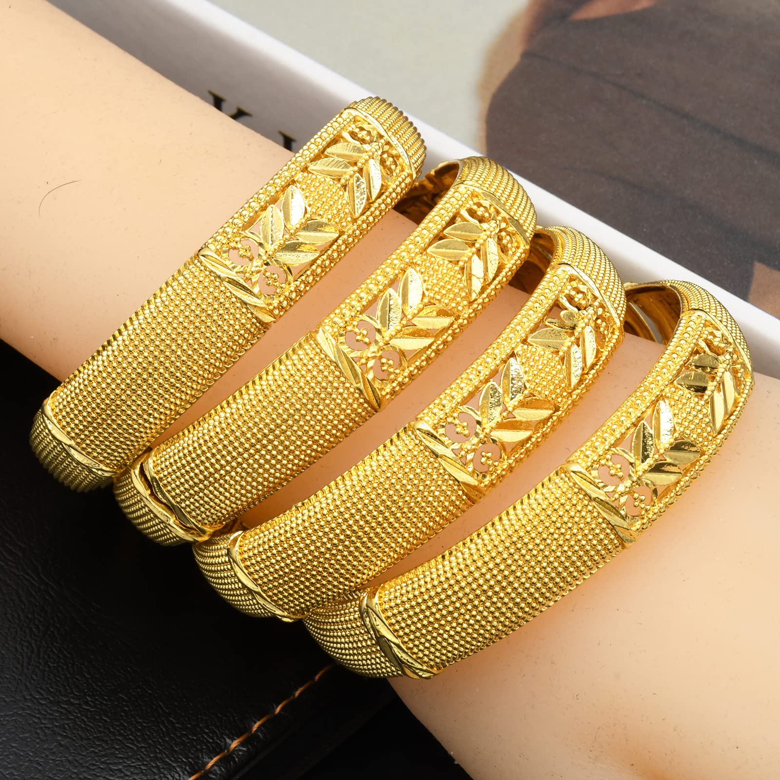18K Gold Plated Dubai Bangles for Women - Indian African Wedding Bracelets - Ethiopian Bridal Jewelry - Perfect for Weddings, Parties & Special Occasions