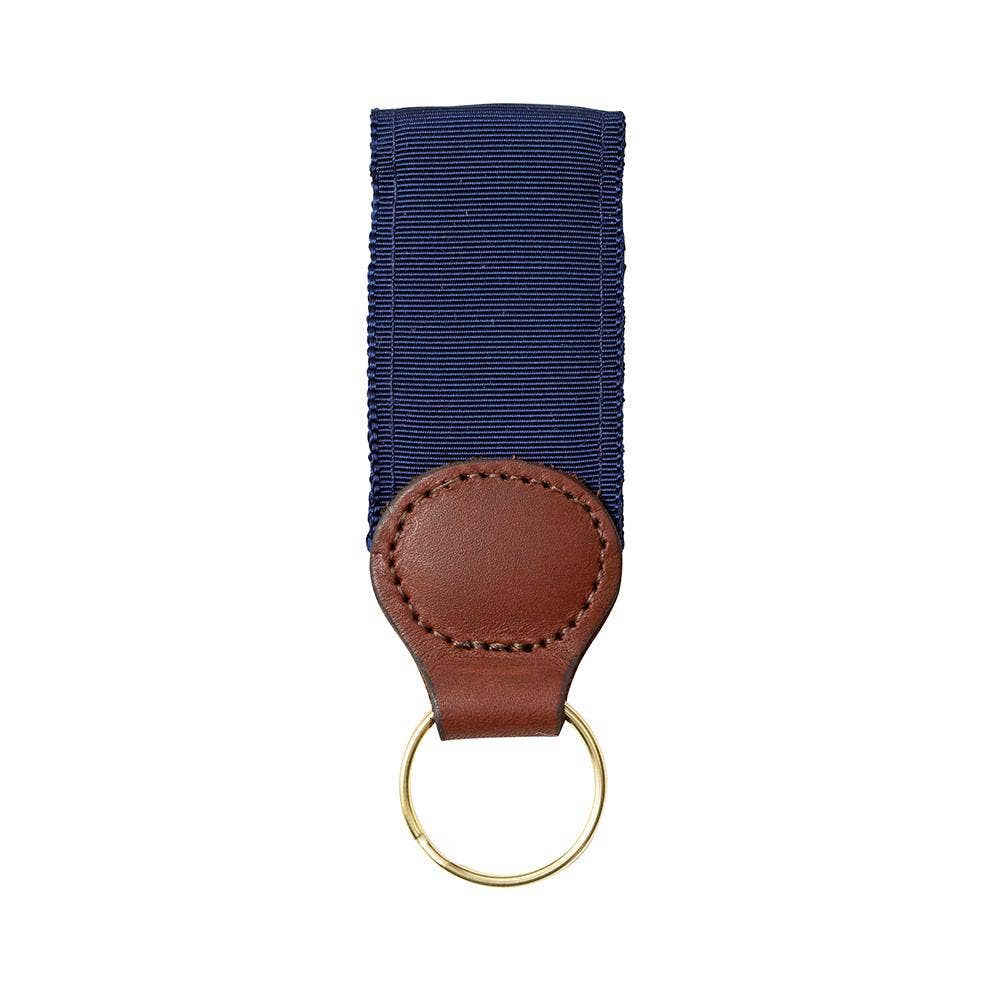 Barron's Hunter Navy Grosgrain Ribbon Key Fob - Premium Leather Keychain for Men & Women - Perfect for Car Keys, House Keys, and Gift Giving