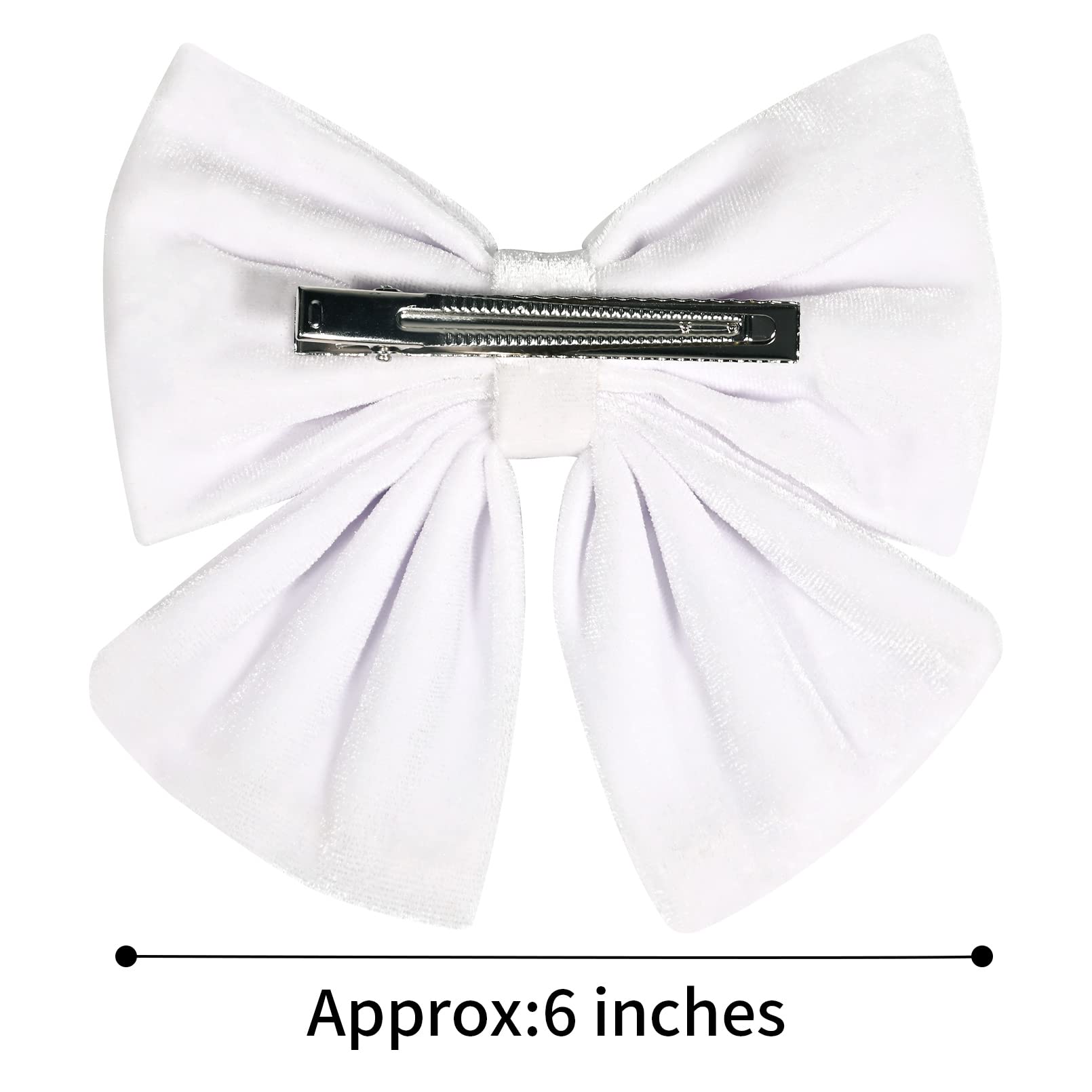 6 Inch Velvet Hair Bows for Girls - 2PCS Big White Fall Hair Clips with Alligator Clips - Toddler, Kids & Teens Hair Accessories for School, Parties & Special Occasions