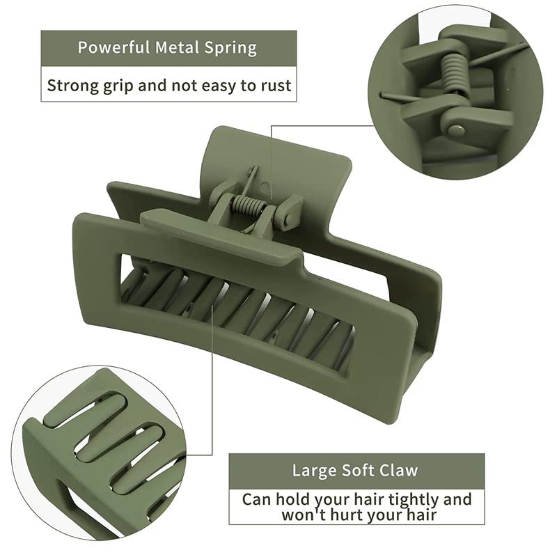 BELICIA Hair Claw Clips for Women - 6 Pack Large Square Hair Clips (4.1 Inch) - Non-Slip Matte Finish Jaw Clips for Thick Hair - Perfect for Ponytails, Buns & Updos