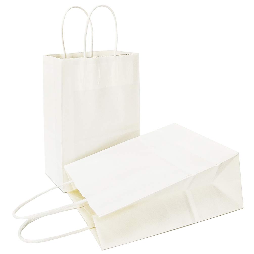 AZOWA White Kraft Paper Gift Bags with Handles - 5x3.1x8.2 Inches - Bulk 25 Count - Eco-Friendly Party Favor Bags for Weddings, Birthdays, Baby Showers & Retail Packaging