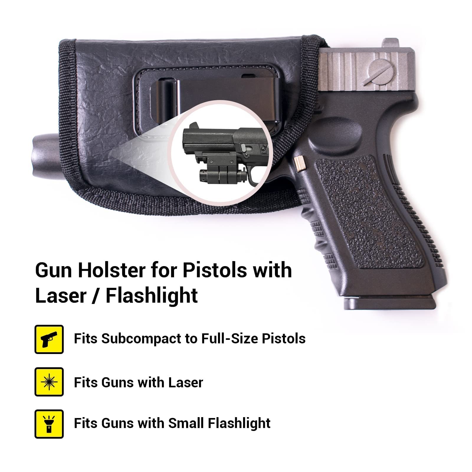 Universal IWB Concealed Carry Holster for Glock 17/19/20/23, Beretta 92 FS, PX4, XDM, HK USP, MP & More - Compatible with Underbarrel Laser & Flashlight | Perfect for Everyday Carry, Home Defense & Tactical Training
