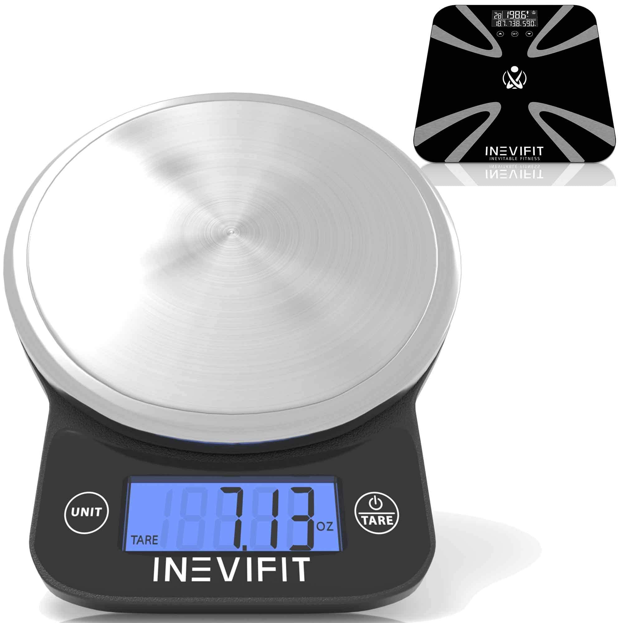 INEVIFIT Smart Body Analyzer Scale & Digital Kitchen Scale Bundle - Accurate Body Composition & Nutrition Tracking with BMI, Weight, Fat - Perfect for Home Gym & Healthy Cooking (Batteries Included)