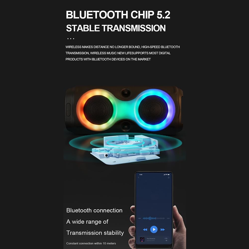 Portable Wireless Bluetooth Speaker with Powerful Bass & Subwoofer - Waterproof Outdoor Speaker for Home, Travel, Parties & Karaoke | High Volume Desktop Speaker for Music & Entertainment