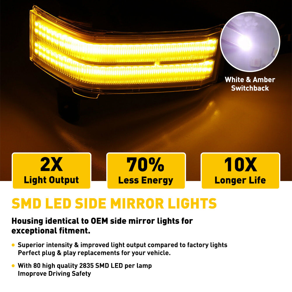 14-19 Chevy Silverado & GMC Sierra Dynamic White Amber LED Side Mirror Lights - Enhanced Visibility & Style for Night Driving & Off-Road Adventures