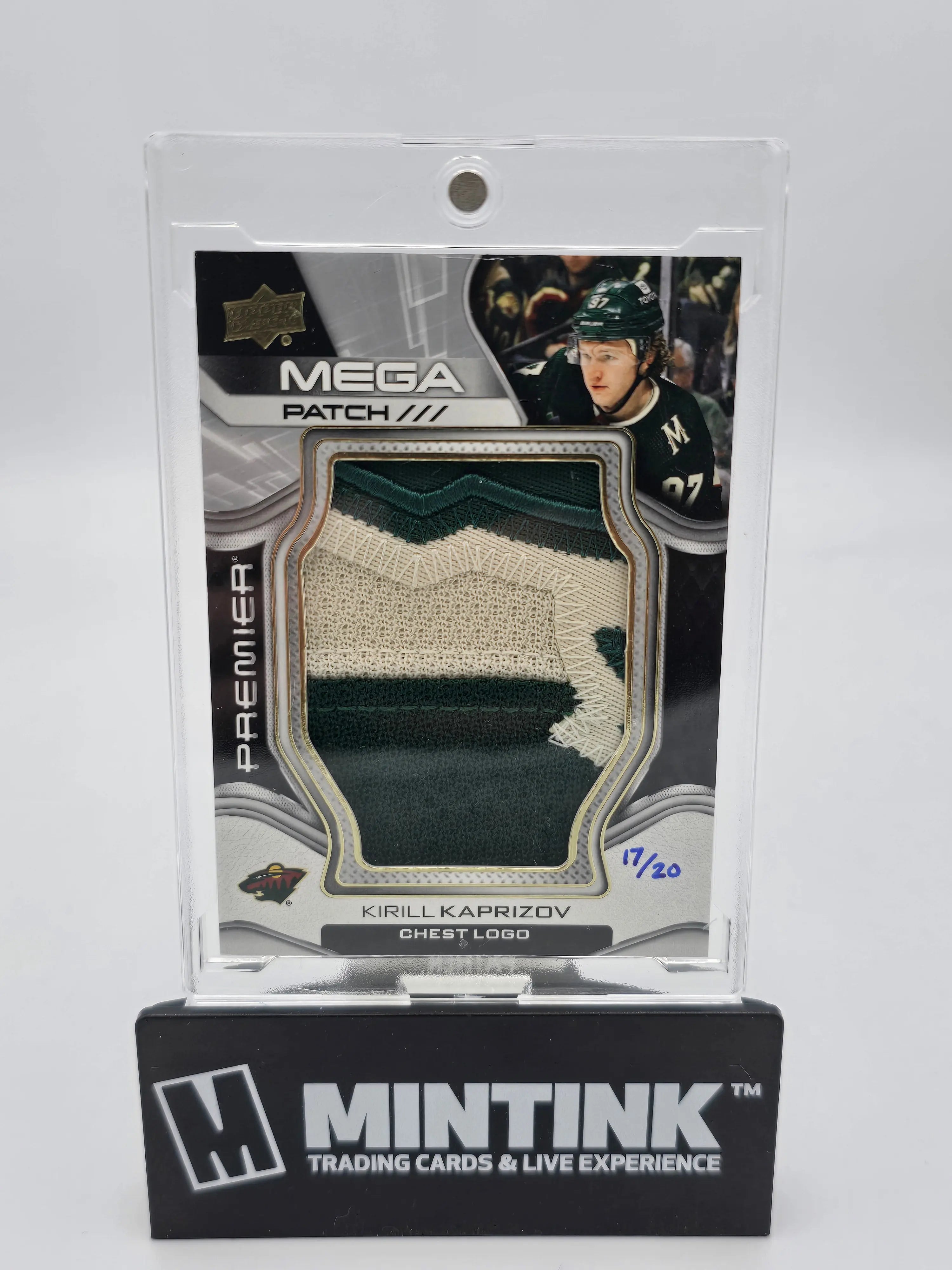 2022-23 Upper Deck Premier Hockey Kirill Kaprizov Mega Patch Chest Logo /20 - Rare NHL Collectible for Hockey Fans & Card Collectors - Perfect for Display, Trading, and Investment