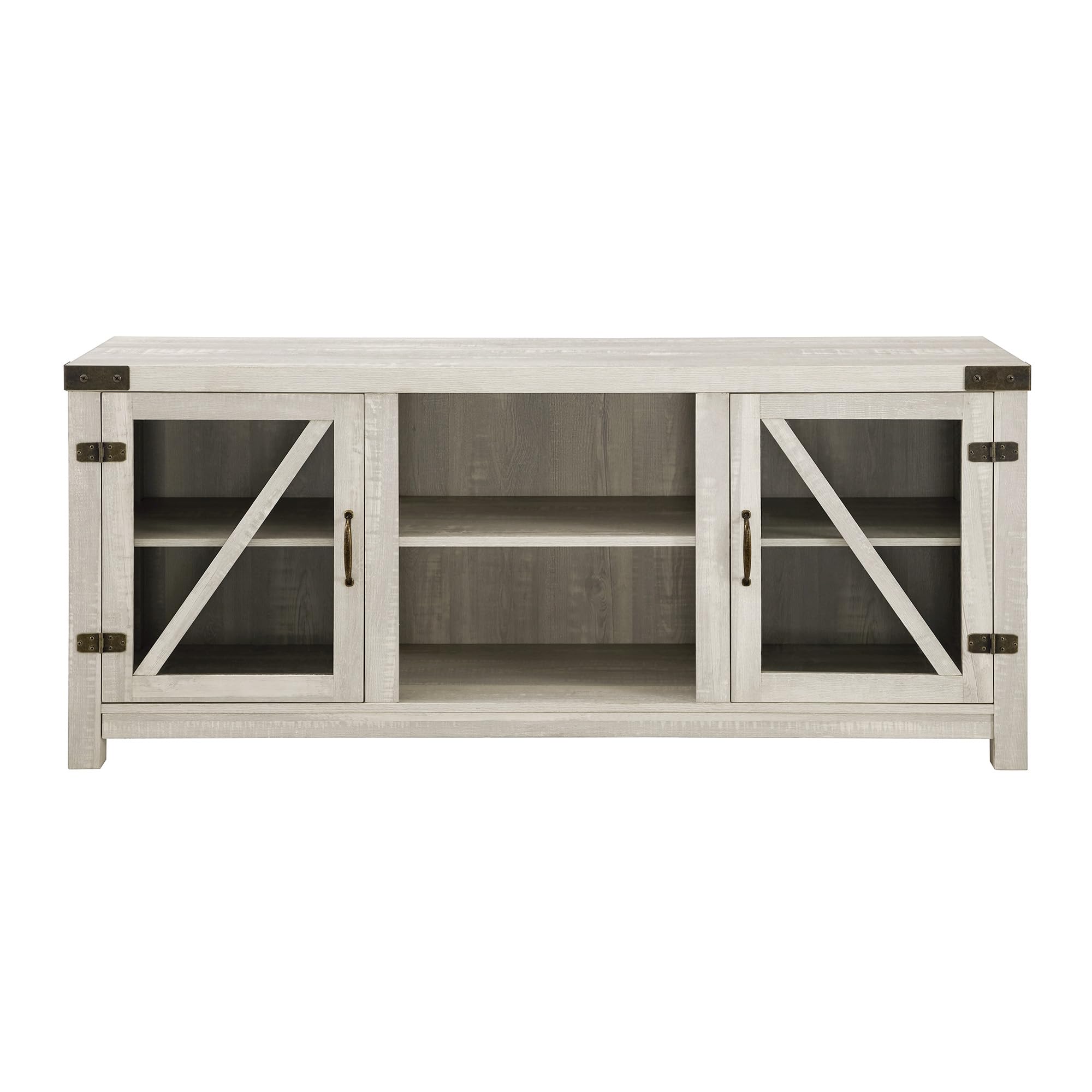 Walker Edison Wesley Modern Farmhouse 65 Inch TV Stand with Glass Doors - Rustic Stone Grey Entertainment Center for Living Room, Bedroom & Home Theater