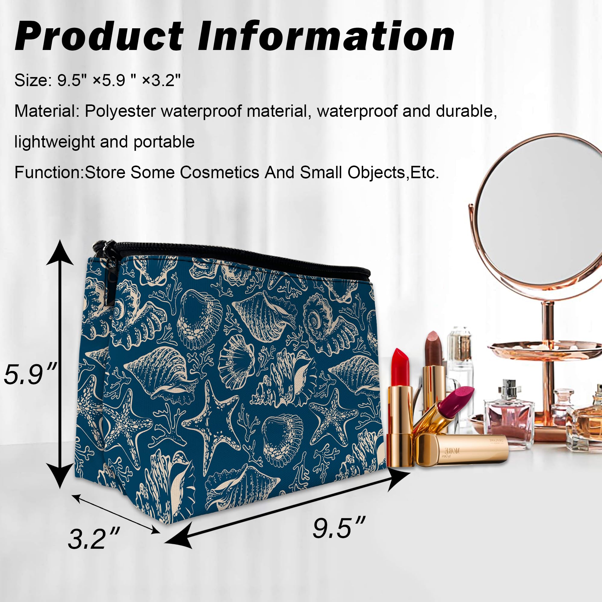 Waterproof Starfish Makeup Bag - Travel Toiletry Pouch for Beach & Gifts (9.5×5.9 Inch)