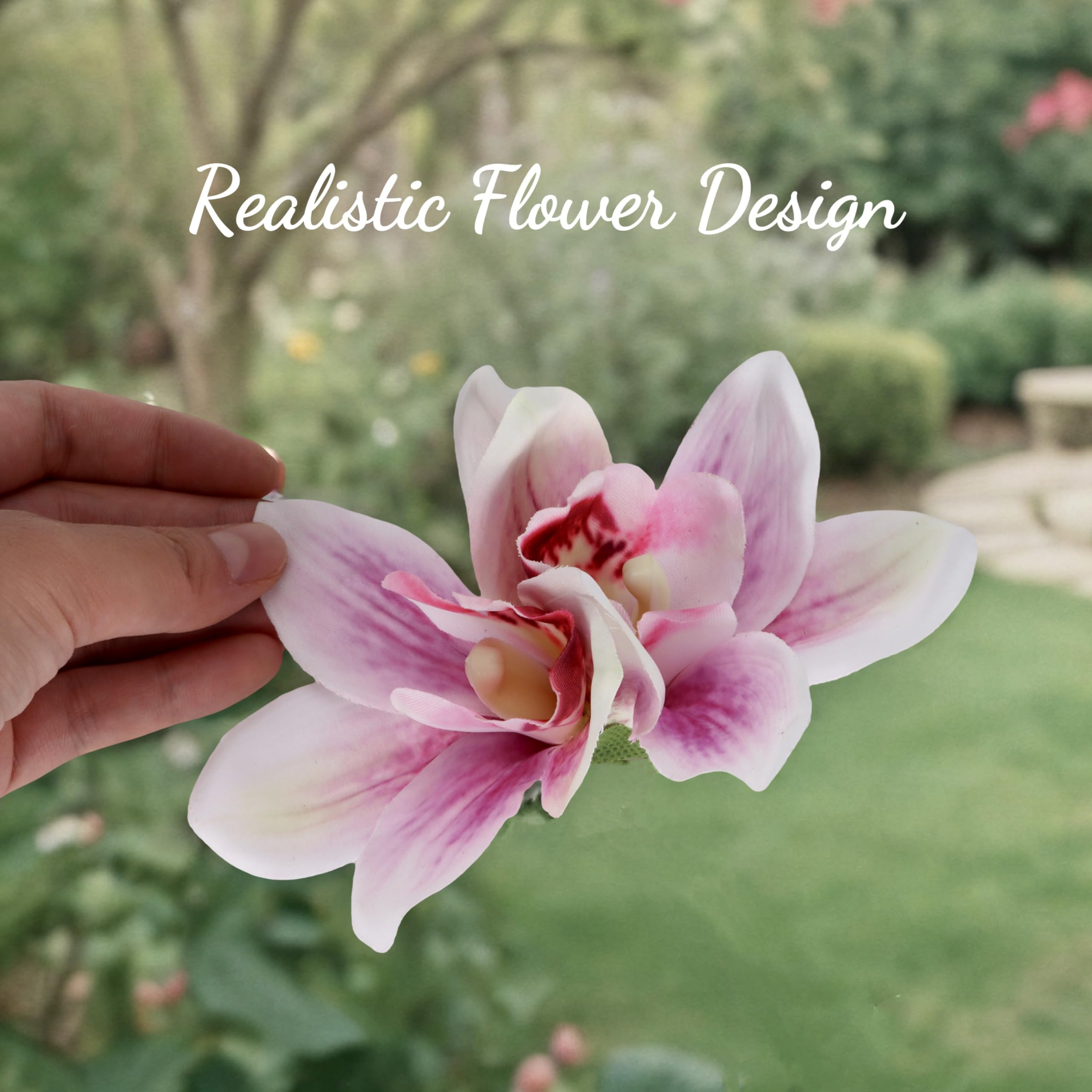 Large Orchid Flower Hair Clip for Women & Girls - Tropical Hawaiian Floral Bridal Accessories for Beach Weddings, Parties & Summer Vacations
