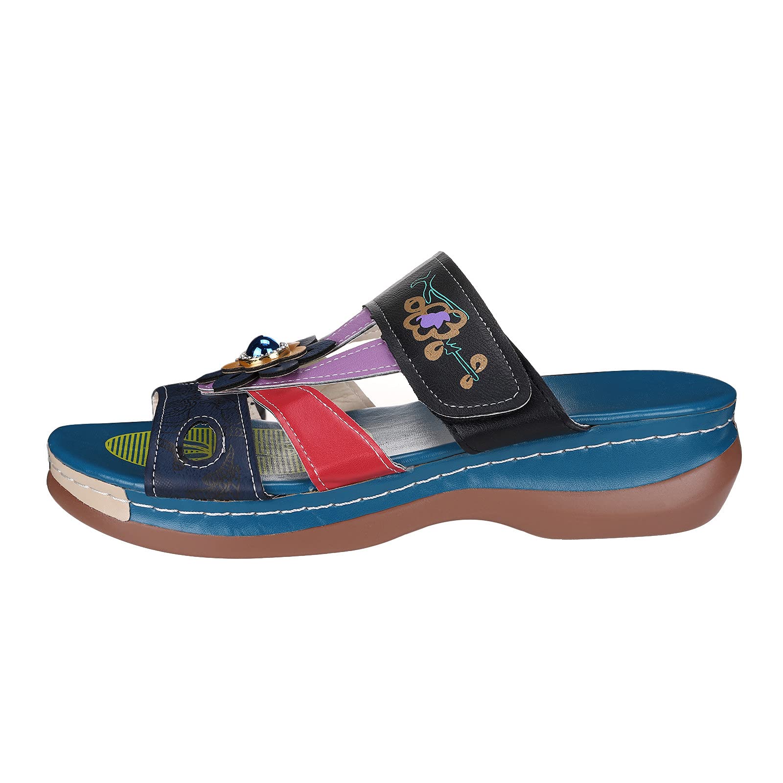 **Bosnian Ethnic Toe Slippers - Open-Toe Beach Wedge Sandals for Women | Comfortable Casual House Slippers | Size 7.5 (Blue) | Perfect for Relaxing at Home, Lounging, or Beach Outings**