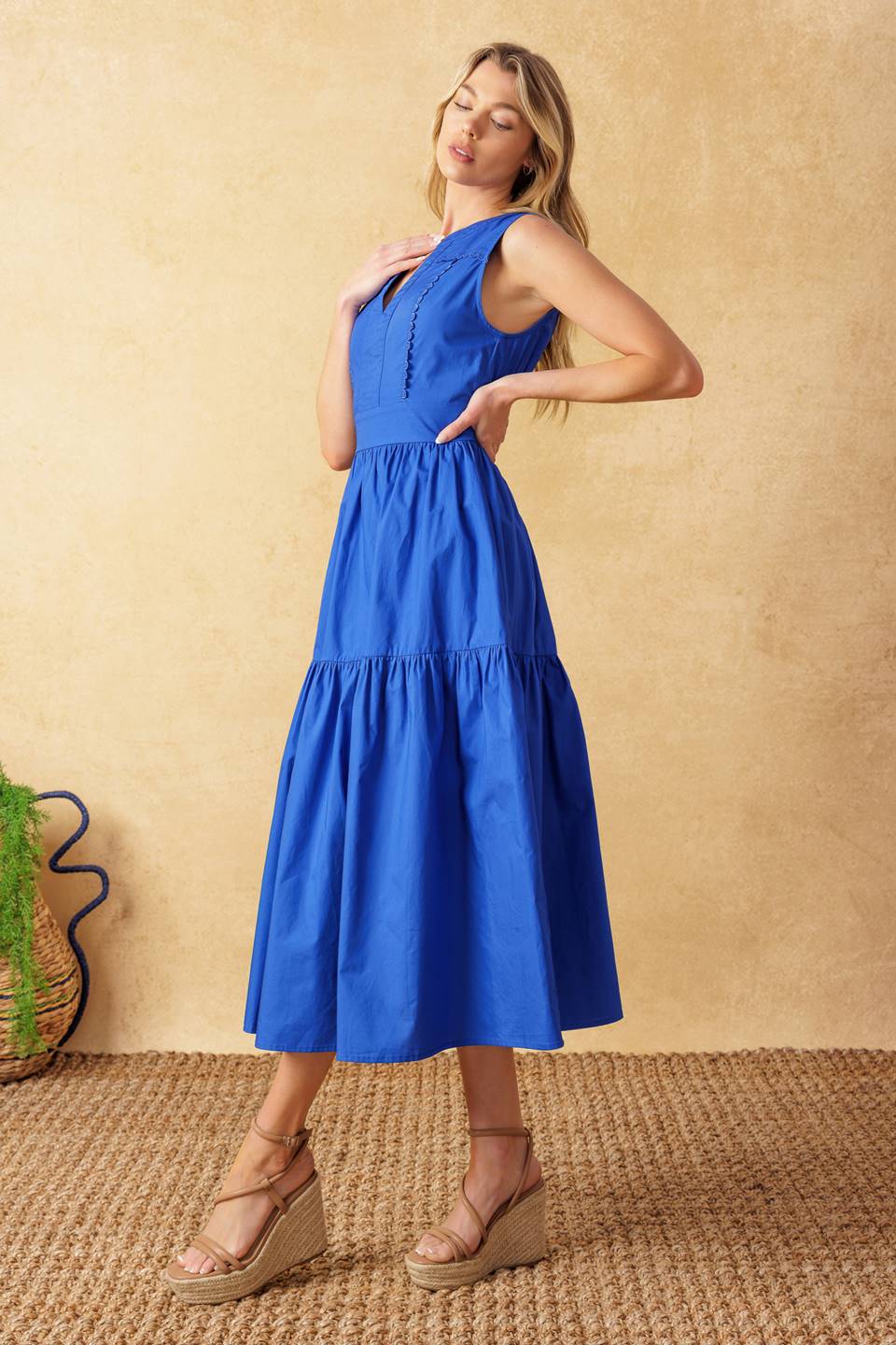 MYSTIC MIRAGE WOVEN MIDI DRESS - Flowy Boho Summer Dress for Women, Beach Wedding Guest Outfit, Vacation & Date Night Dress