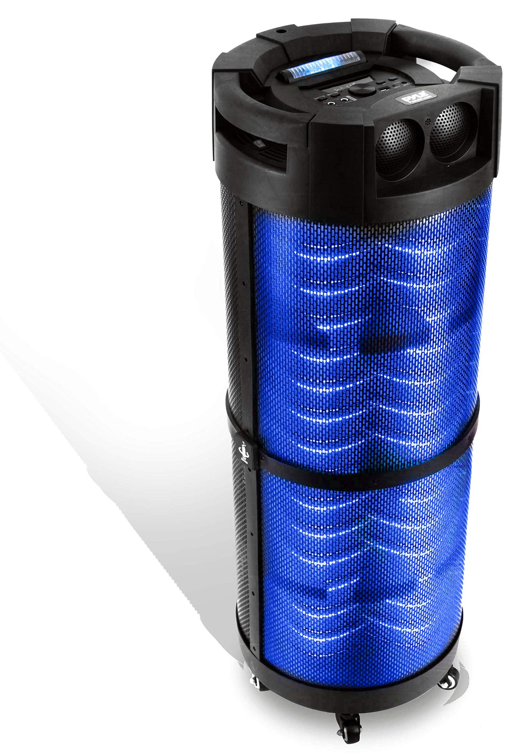 Pyle PBMSPG298 Portable Boombox PA Speaker System - 800W Rechargeable Bluetooth Speaker with LED Lights, FM Radio, USB/MP3 Player, AUX & 1/4