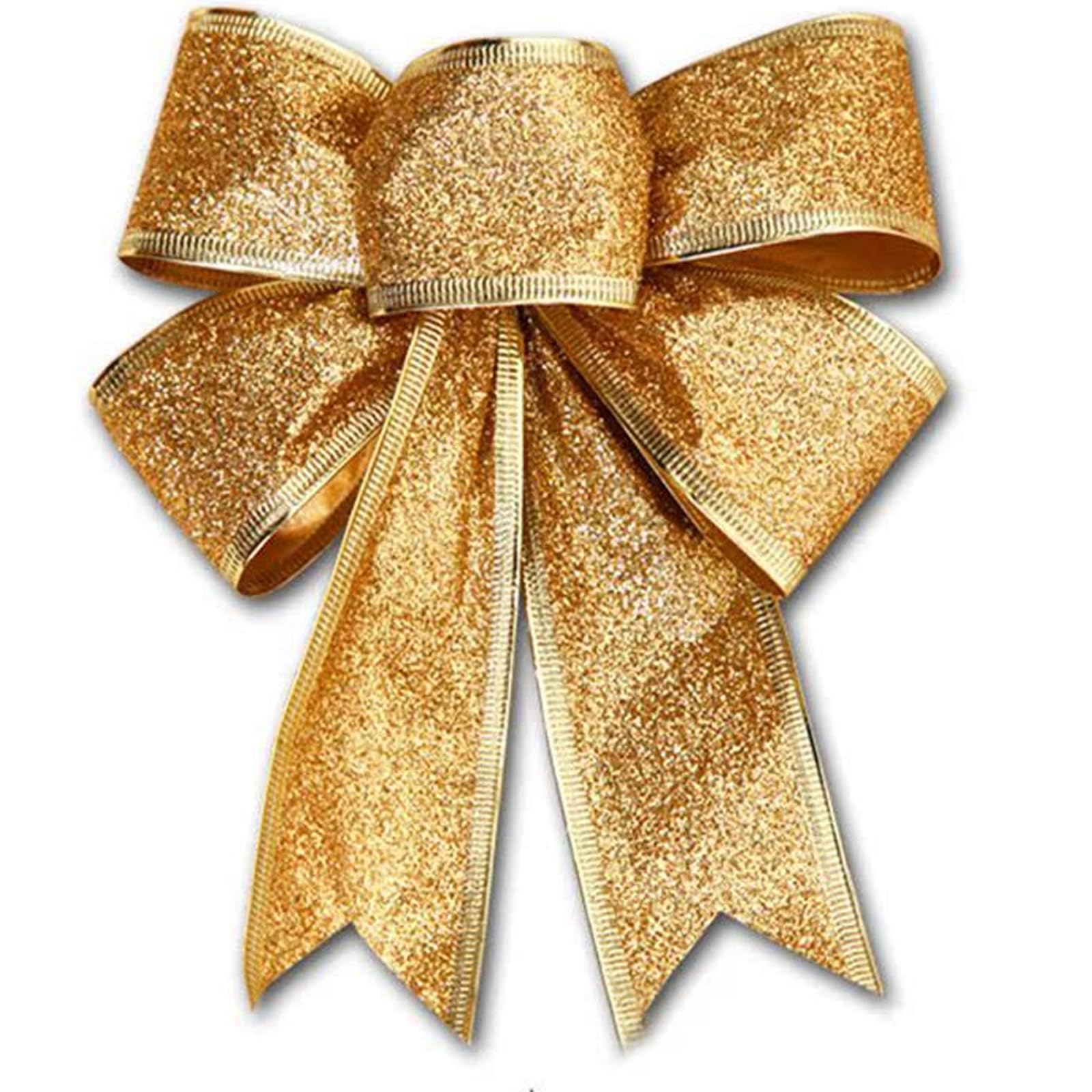 Golden Christmas Bows 7.09”x16.14” Large Glitter Tree Topper with Gold Edge - Xmas Home Decor for Front Door, Indoor & Outdoor Holiday Decoration (Golden) - Perfect for Christmas Trees, Wreaths, Gift Wrapping & Festive Party Decorations
