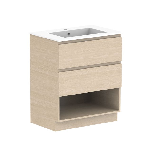 ADP Glacier Lite Shelf Twin Floor Standing Vanity with Cast Marble Top - Modern Bathroom Vanity Set with Dual Sinks & Storage for Master Bath, Guest Bathroom or Powder Room