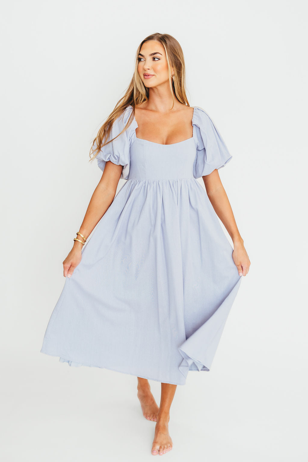 Stylish Hamilton Midi Dress in Light Blue - Bump Friendly Maternity Dress with Inclusive Sizing (S-2XL) | Perfect for Pregnancy, Office Wear & Special Occasions