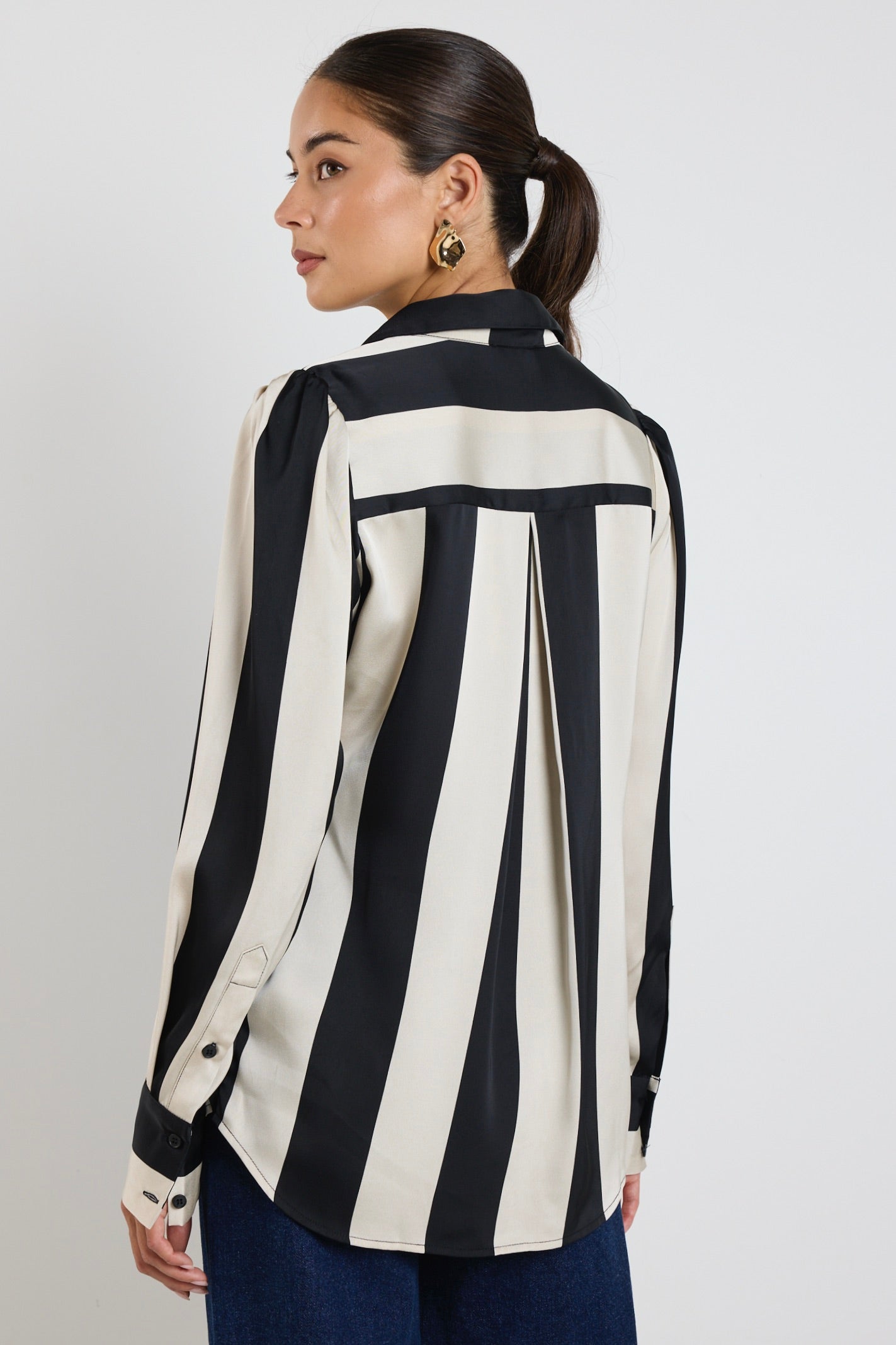 Stylish Solid Black Striped Long Sleeve Blouse for Women - Perfect for Office Wear, Casual Outings & Date Nights