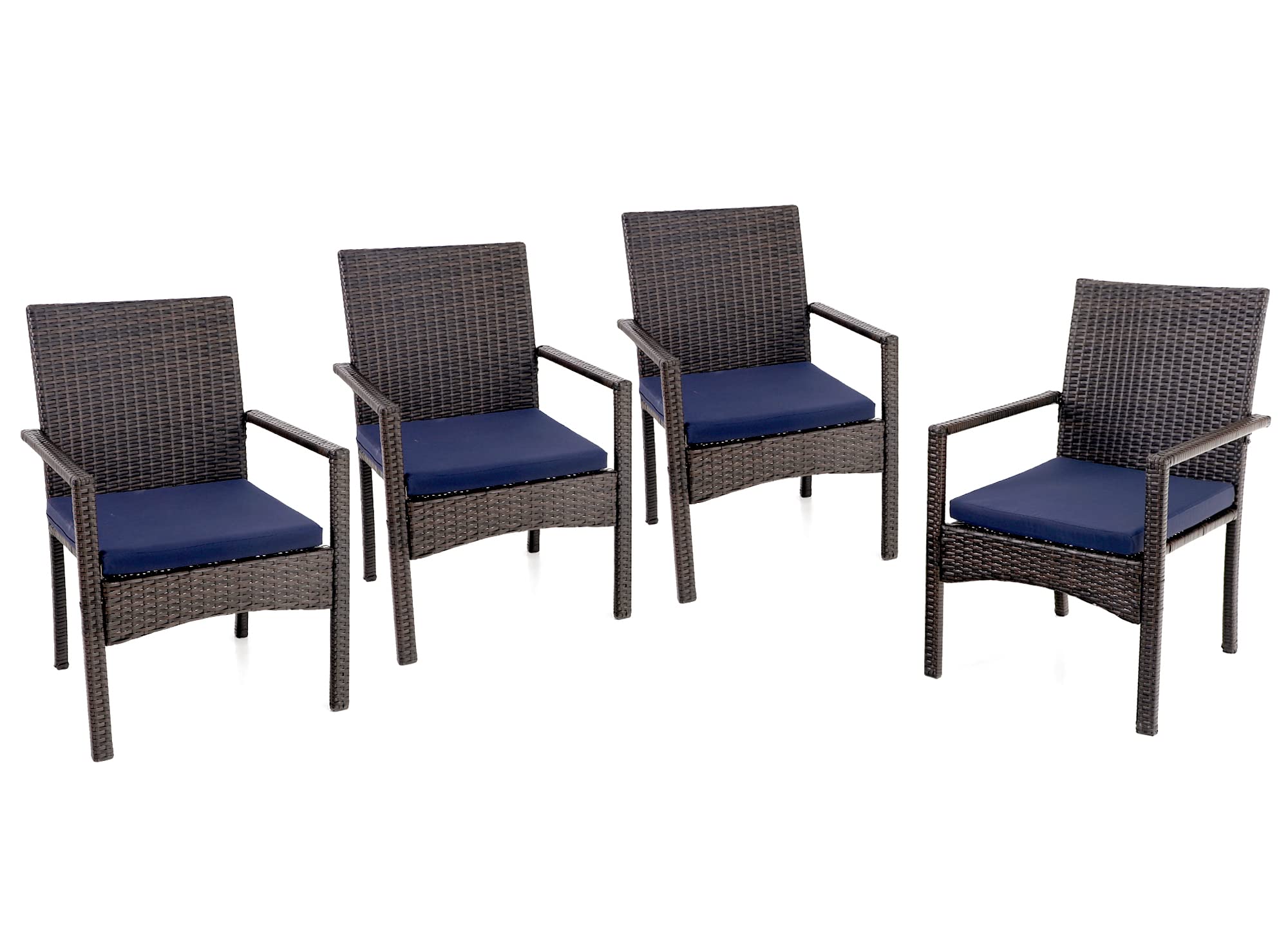 PHI VILLA 4-Piece Outdoor Patio Set - Modern PE Wicker Dining Armchairs with Removable Cushions, Rattan Chairs for Deck, Garden, Porch & Backyard | Perfect for Outdoor Dining, Lounging & Entertaining