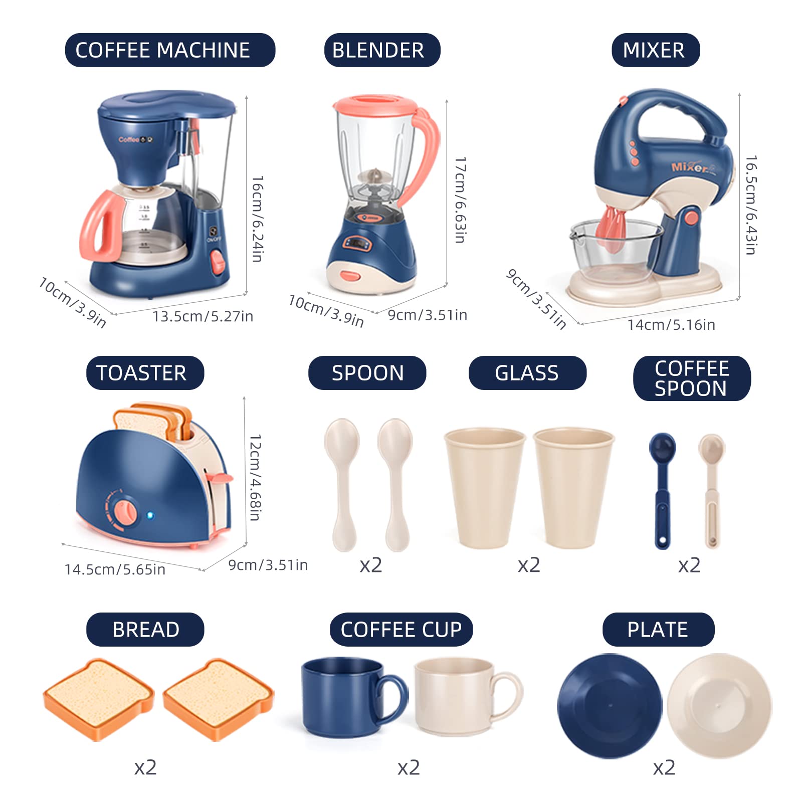Kids Pretend Play Kitchen Appliances Toy Set - Realistic Coffee Maker, Blender, Mixer & Toaster with Lights & Sounds | Educational Role Play Toys for Children Ages 4-8 | Perfect for Birthday Gifts & Preschool Learning Activities