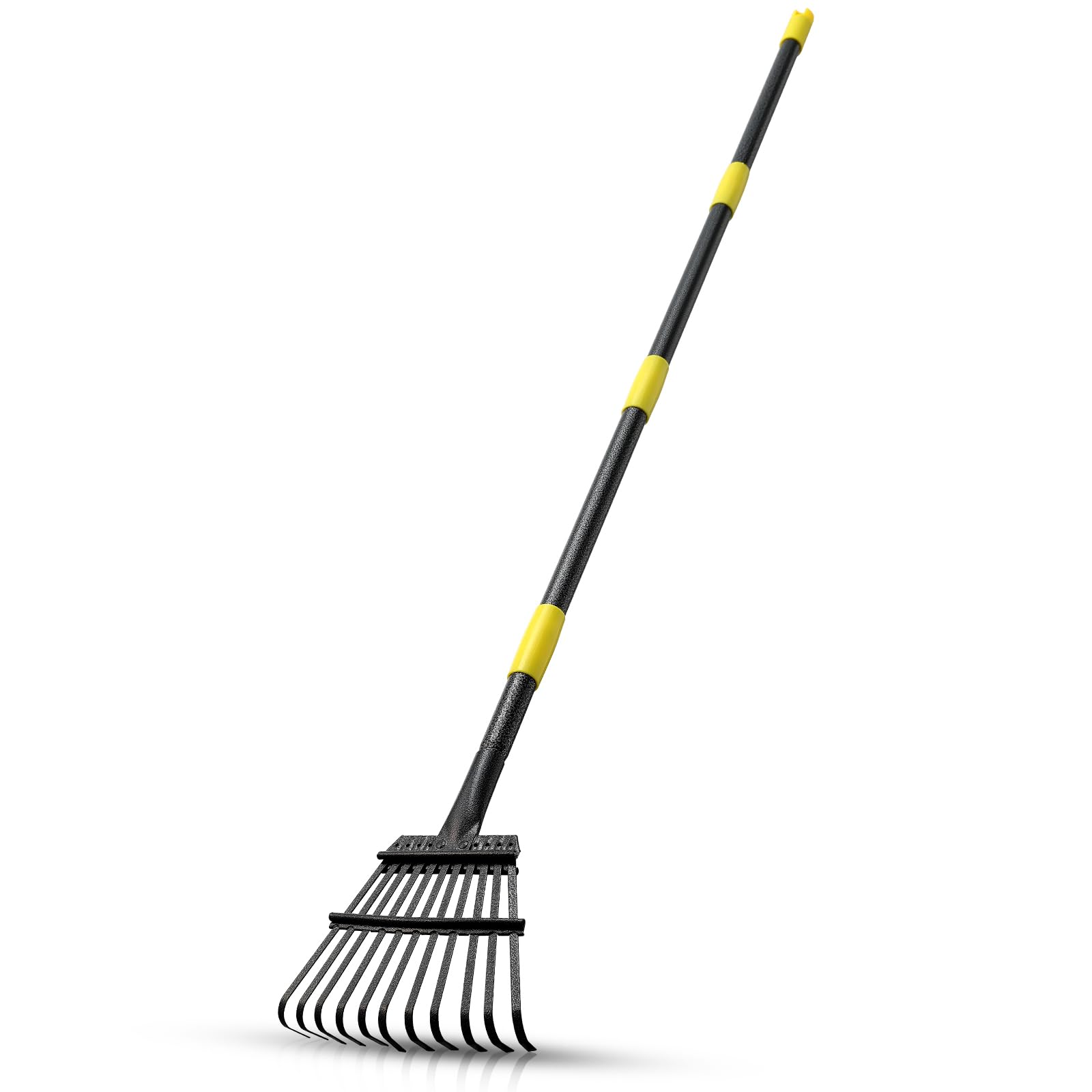 65 Inch Heavy Duty Leaf Rake with 11 Metal Tines - Adjustable Ergonomic Handle for Lawn Care, Yard Work & Leaf Collection - Perfect for Picking Up Leaves, Grass Clippings, and Debris in Gardens, Parks, and Backyards