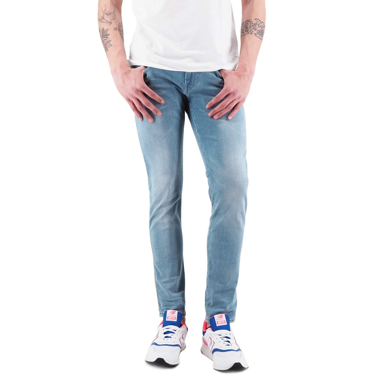 Replay Anbass Hyperflex Stretch Light Wash Denim Slim Jeans for Men - Comfortable Slim Fit Stretch Denim Pants for Casual Wear & Everyday Outfits