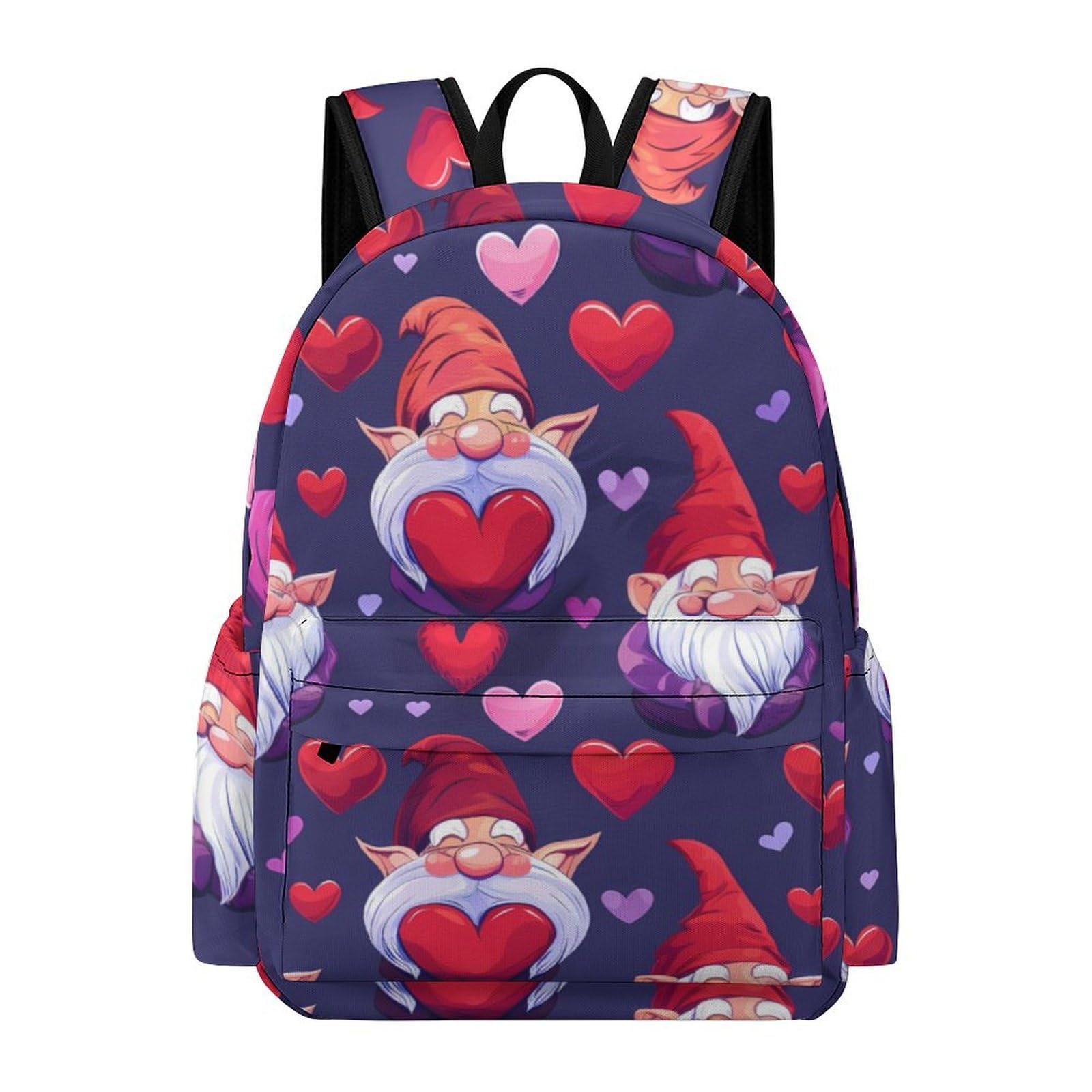 Gnomes Hearts Mini Backpack - Cute Shoulder Bag for Women & Men, Small Laptop Bag, Lightweight Travel Daypack - Perfect for School, Work, Travel & Daily Use