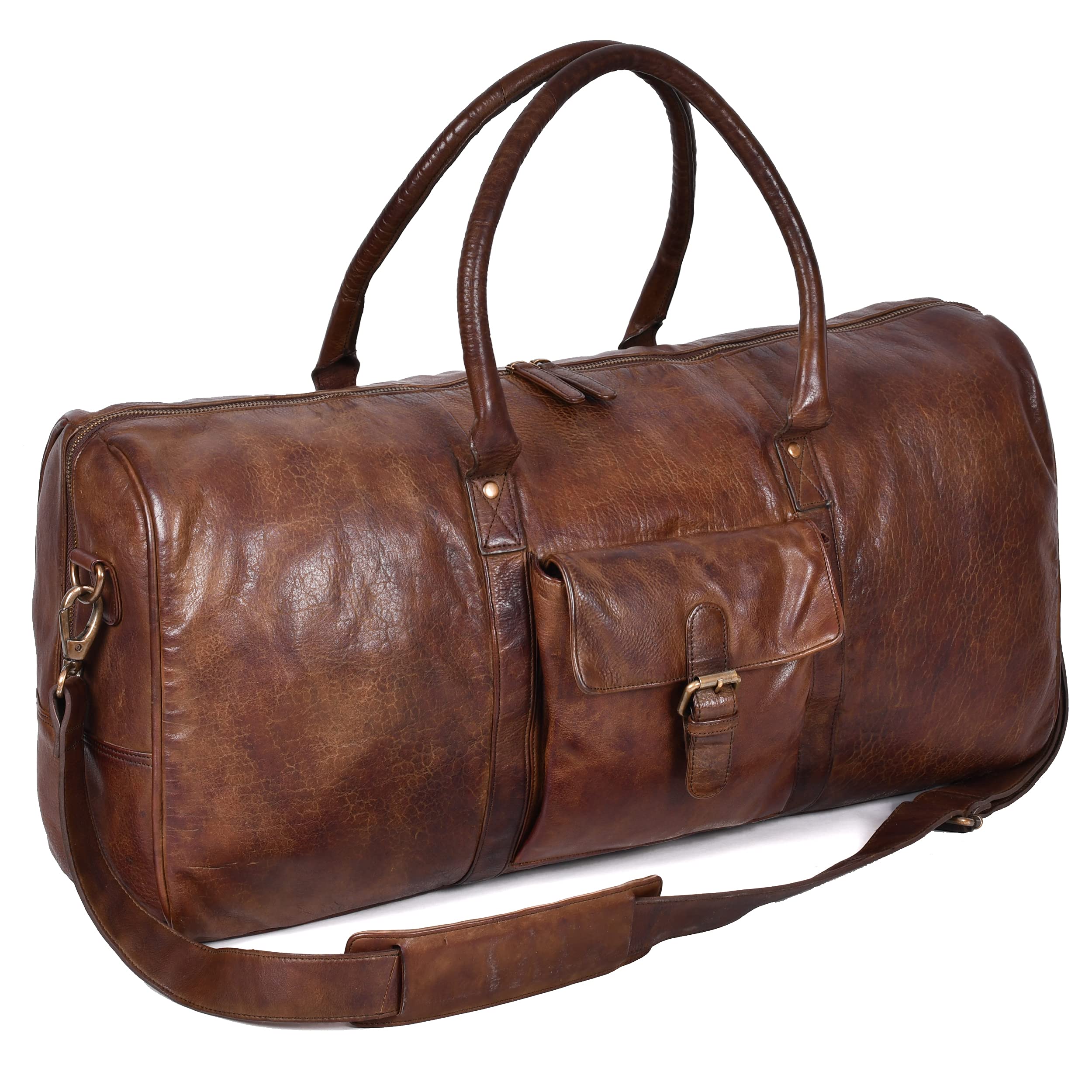 Premium Full Grain Leather Duffel Bag for Men & Women - Durable Travel, Gym & Overnight Weekender Bag - Perfect for Business Trips, Workouts & Weekend Getaways