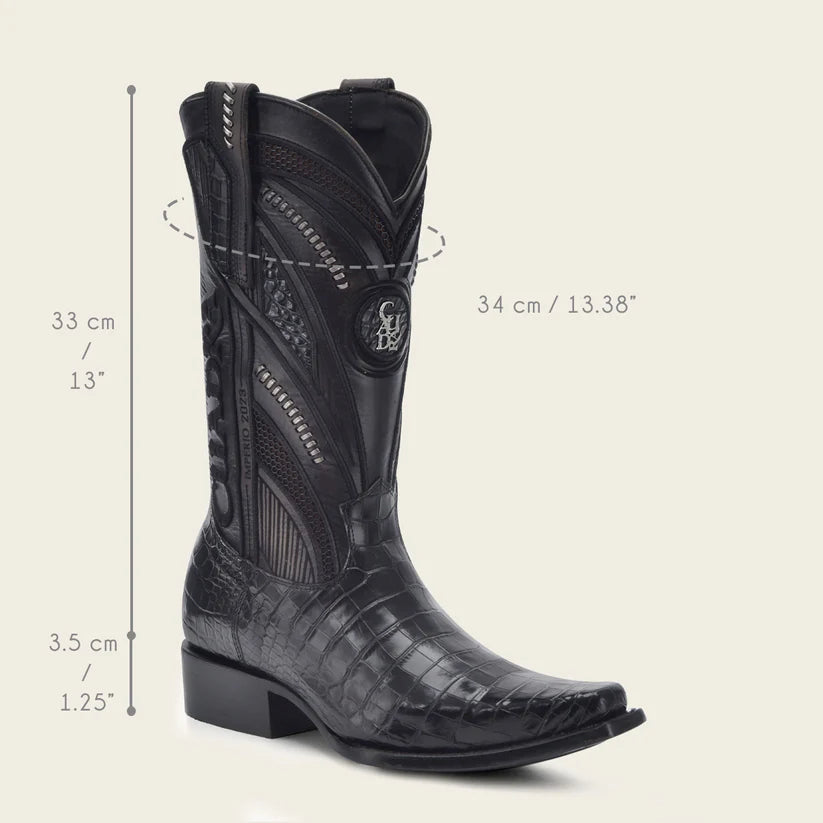 1B2RAL Men's Black Western Cowboy Alligator Leather Boots - Durable & Stylish for Rodeo, Country Music Festivals & Outdoor Adventures