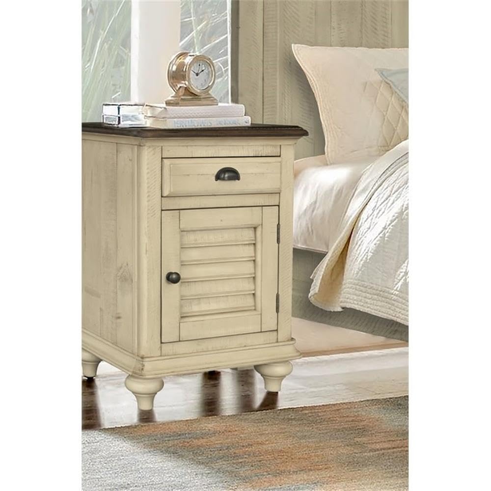 Sunset Trading Shades of Sand Wood Nightstand - Cream Puff & Walnut Brown Finish | Bedside Table for Bedroom, Living Room, or Guest Room