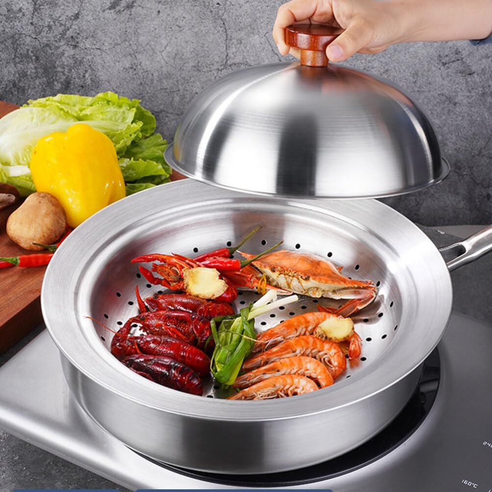 Premium Stainless Steel Asian Food Steamer with Melting Dome - Round Basting Cover for Dumplings, Vegetables & More - Perfect for Home Cooking & Traditional Asian Cuisine