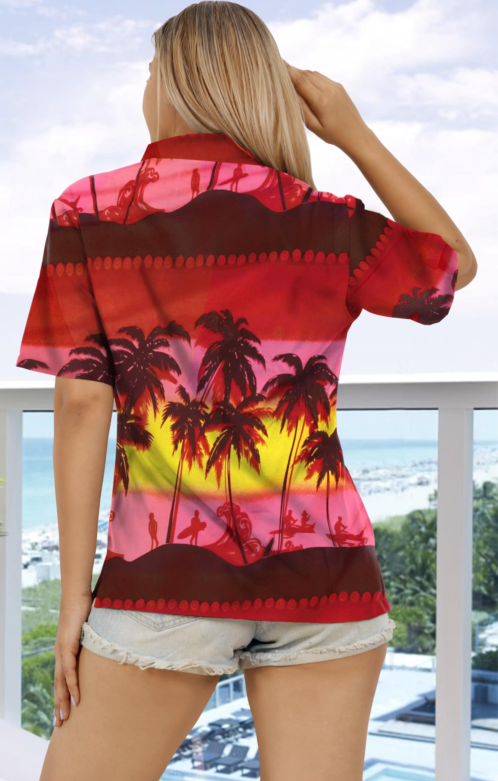 LA LEELA Women's Short Sleeve Hawaiian Shirt - Tropical Floral Beach Blouse for Vacation, Summer Outfits & Casual Wear