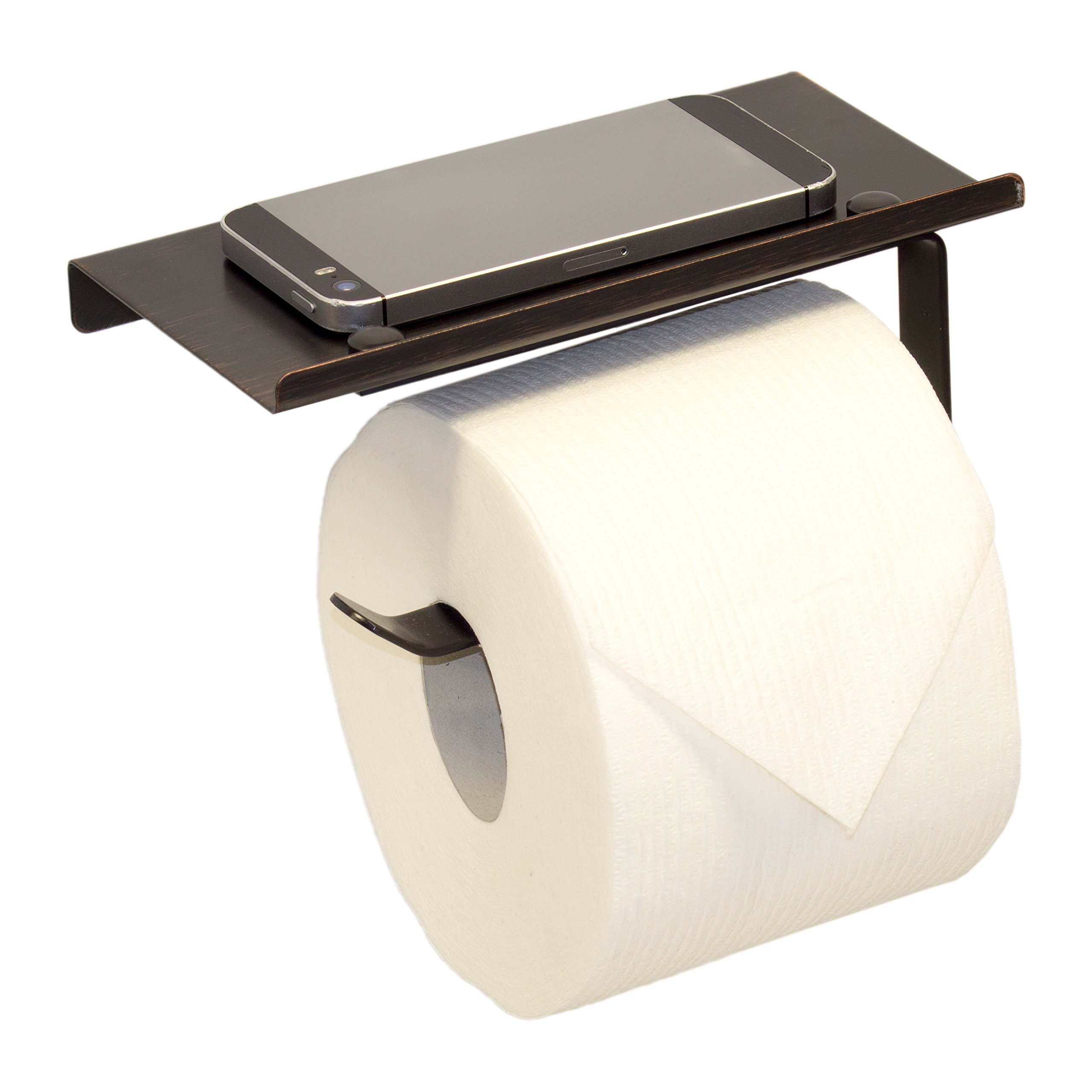 Modern Reversible Toilet Paper Holder with Phone Shelf - Oil Rubbed Bronze Bathroom Organizer for Small Spaces | Perfect for Bathrooms, Powder Rooms & RVs