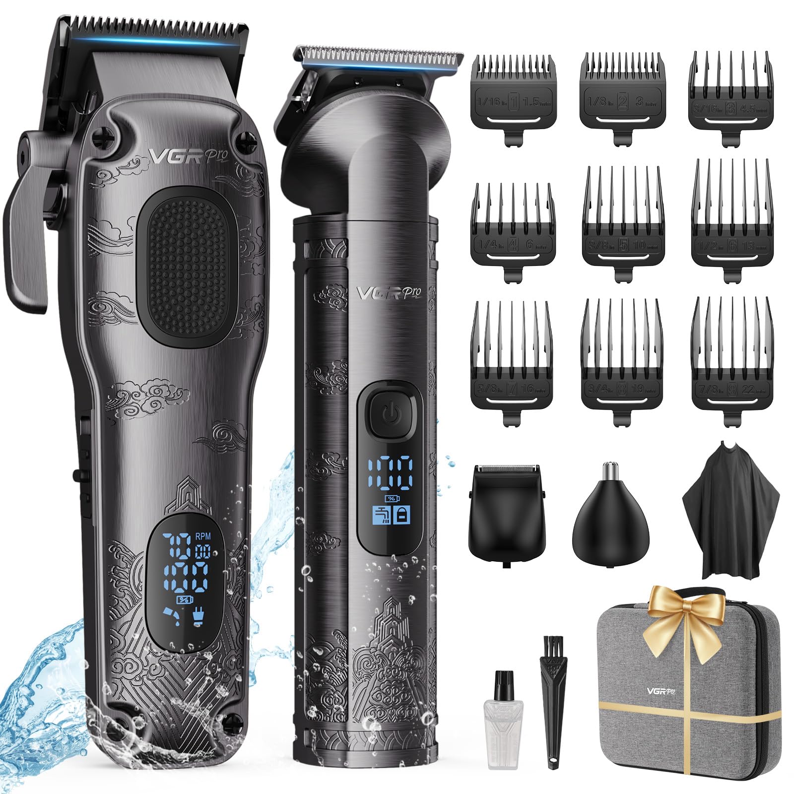 Professional Cordless Hair Clippers for Men - Rechargeable Electric Hair Trimmer & Beard Trimmer Set with 6 Guide Combs - Perfect for Home Haircuts, Beard Grooming & DIY Styling (Includes Travel Case)