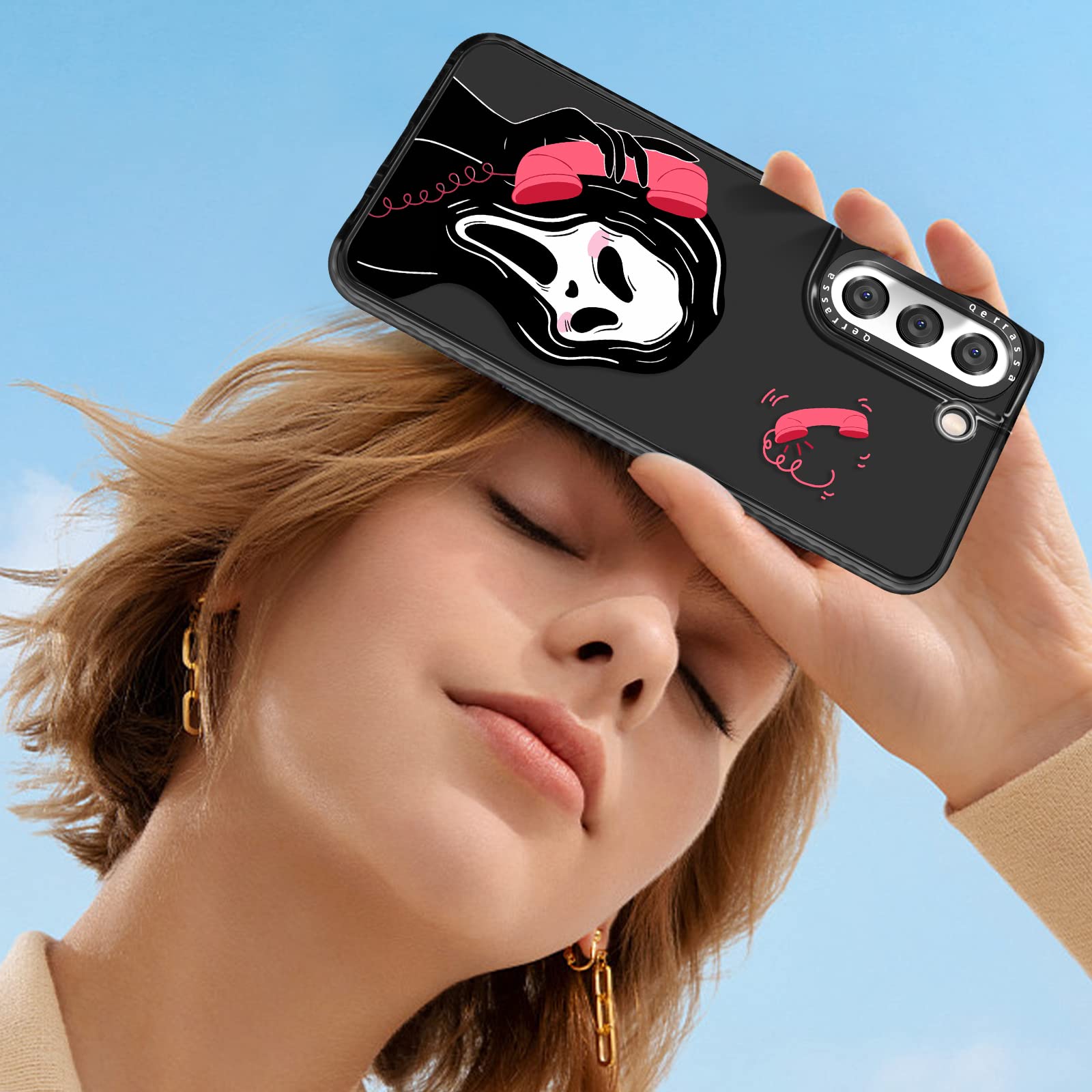 Qerrassa Black Skull TPU Case for Samsung Galaxy S22 6.1 Inch - Cute Cartoon Kawaii Soft Protective Cover for Girls, Boys & Kids - Funny Fashion Phone Case for Samsung S22 - Perfect for School, Work & Daily Use