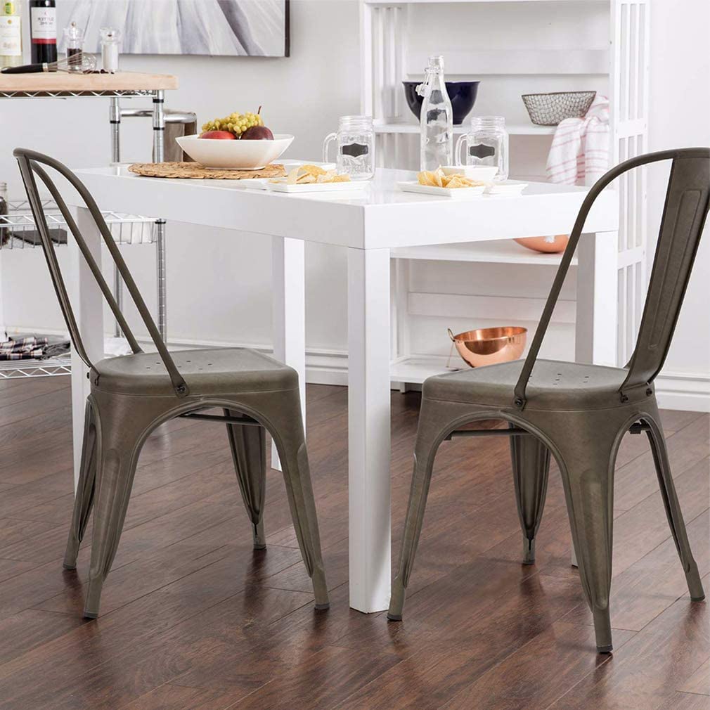 Tolix Style Metal Dining Chairs Set of 4 - 18 Inch Seat Height Indoor/Outdoor Stackable Patio & Restaurant Chairs with 330LBS Weight Capacity in Bronze Brown - Perfect for Bistros, Cafes, and Home Dining Areas