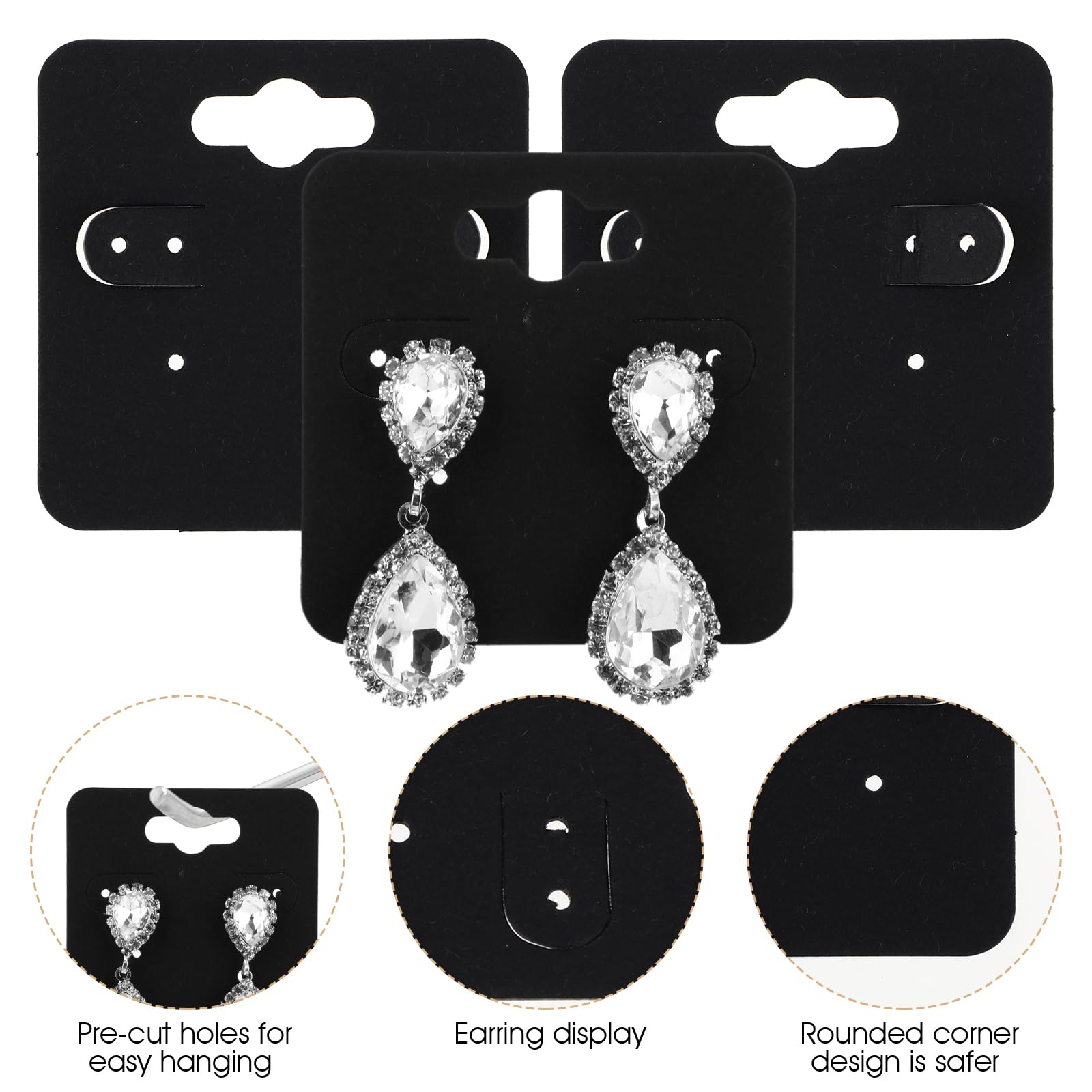 100 Pcs Kraft Earring Display Cards - Blank Jewelry Packaging with 6 Holes for Hanging Earrings | Durable Cardboard Earring Holders for Retail Stores, Craft Shows & Online Boutique Jewelry Displays (Black)