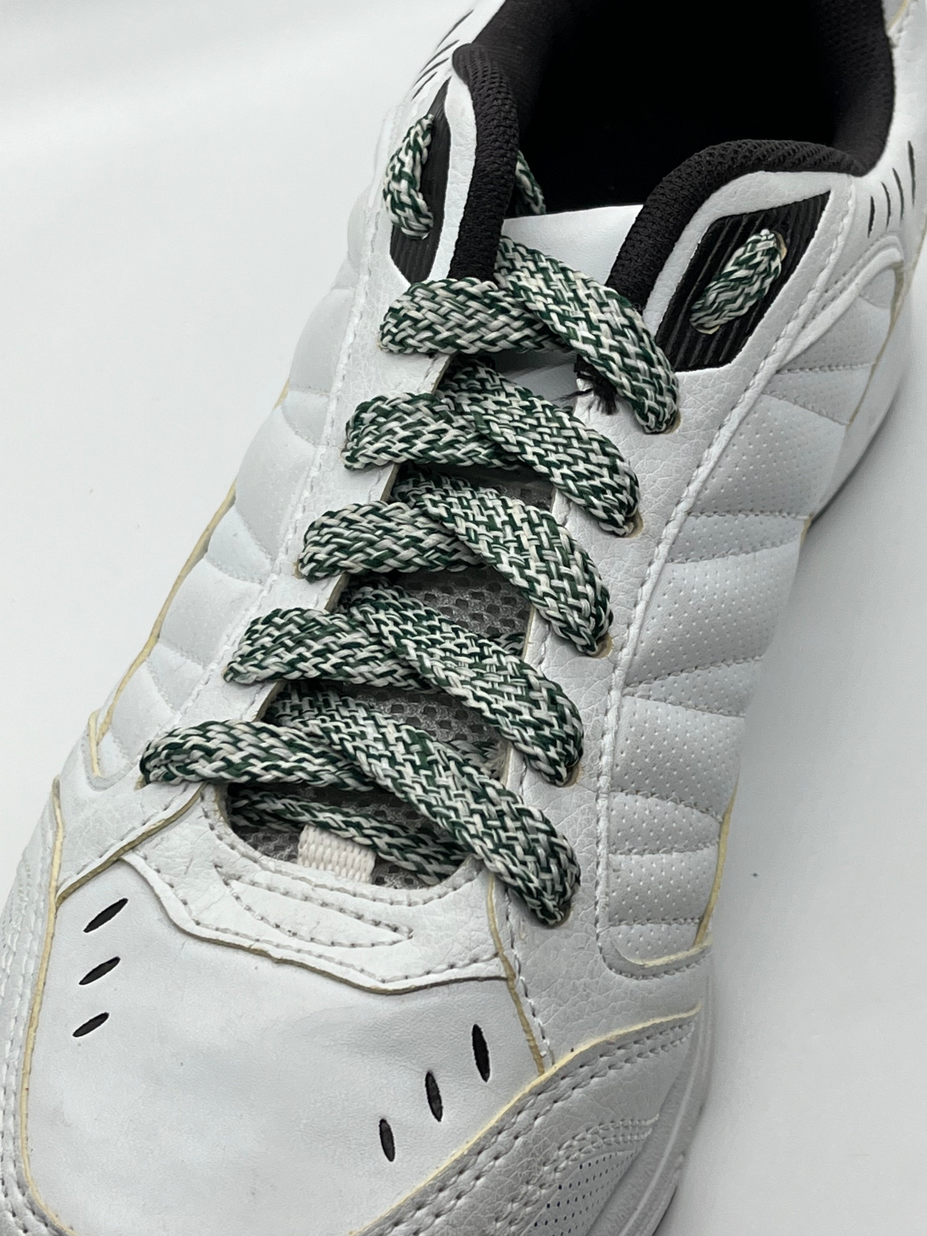 Premium Flat Tweed Shoelaces - Green & White Classic Pattern for Dress Shoes, Boots & Casual Sneakers | Durable & Stylish Lace Replacement