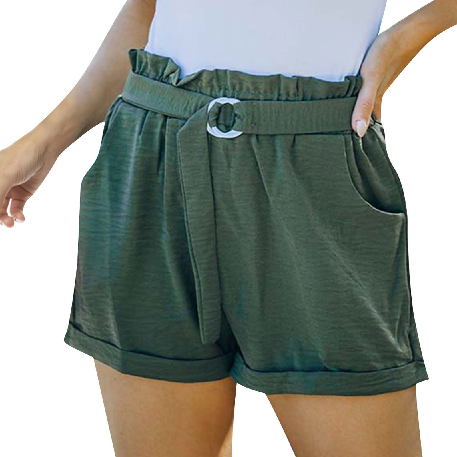 Women's Cargo Shorts - High Waist Loose Fit Summer Casual Sweat Shorts with Bandage Waistband | Solid Color Athletic Shorts for Outdoor Activities, Travel & Workout