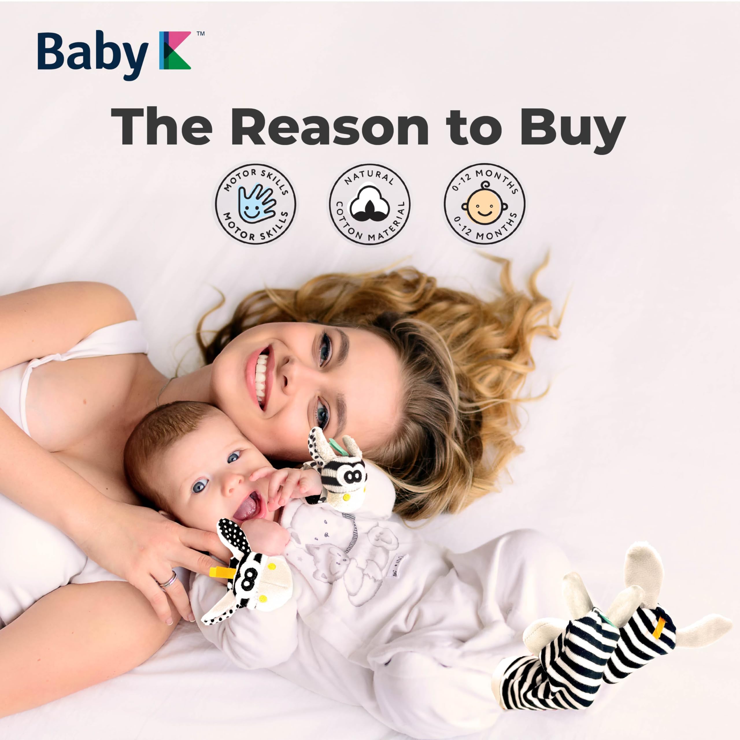BABY K Foot Finder Socks & Wrist Rattles Set J - Newborn Sensory Toys for Baby Boys & Girls 0-12 Months - Soft Infant Hand & Foot Rattles for Brain Development - Perfect for Tummy Time, Playtime & Early Learning