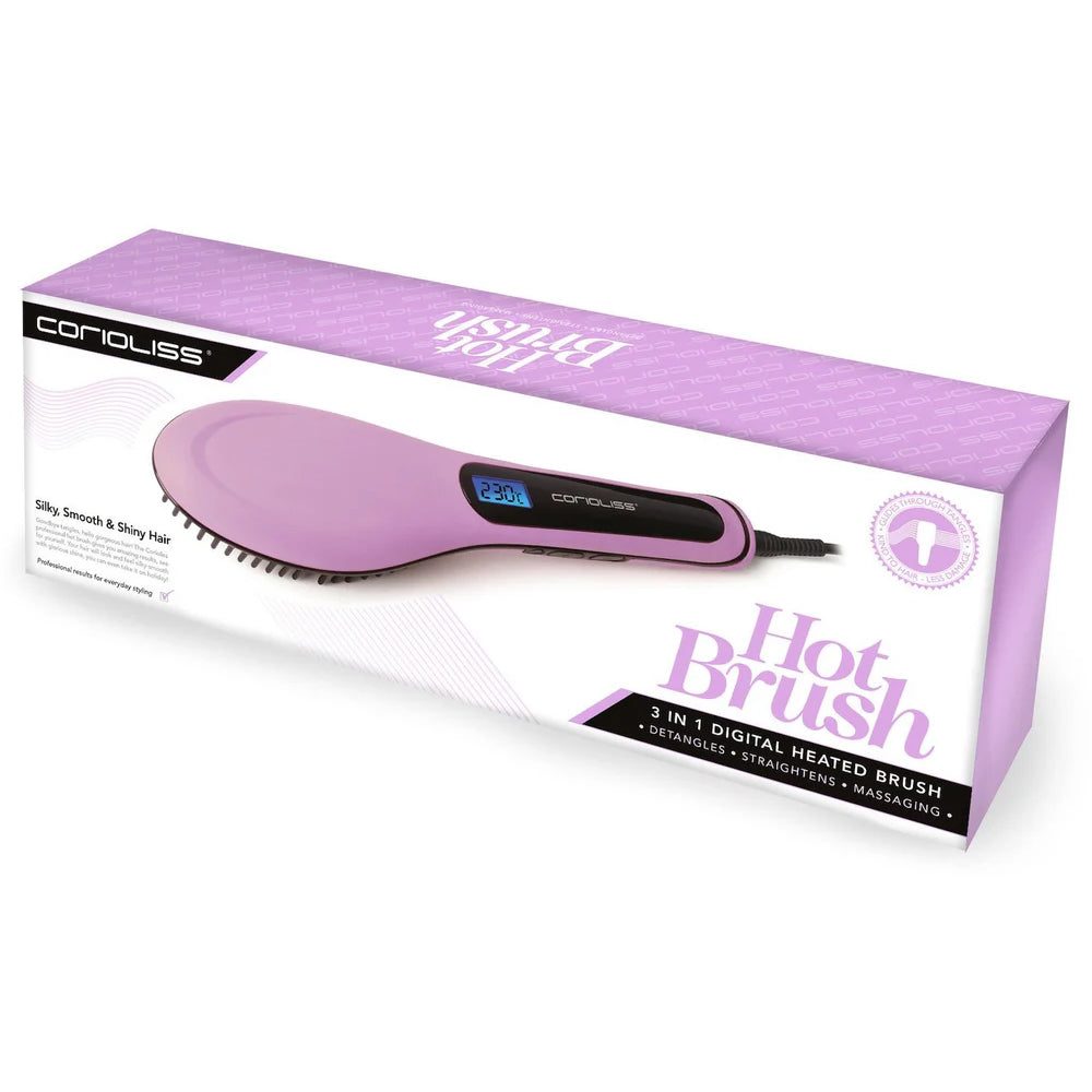 Corioliss 3-in-1 Hot Hair Straightening Brush - Detangling & Styling Tool for Smooth, Shiny Hair | Perfect for Home Use, Travel & Salon-Quality Styling