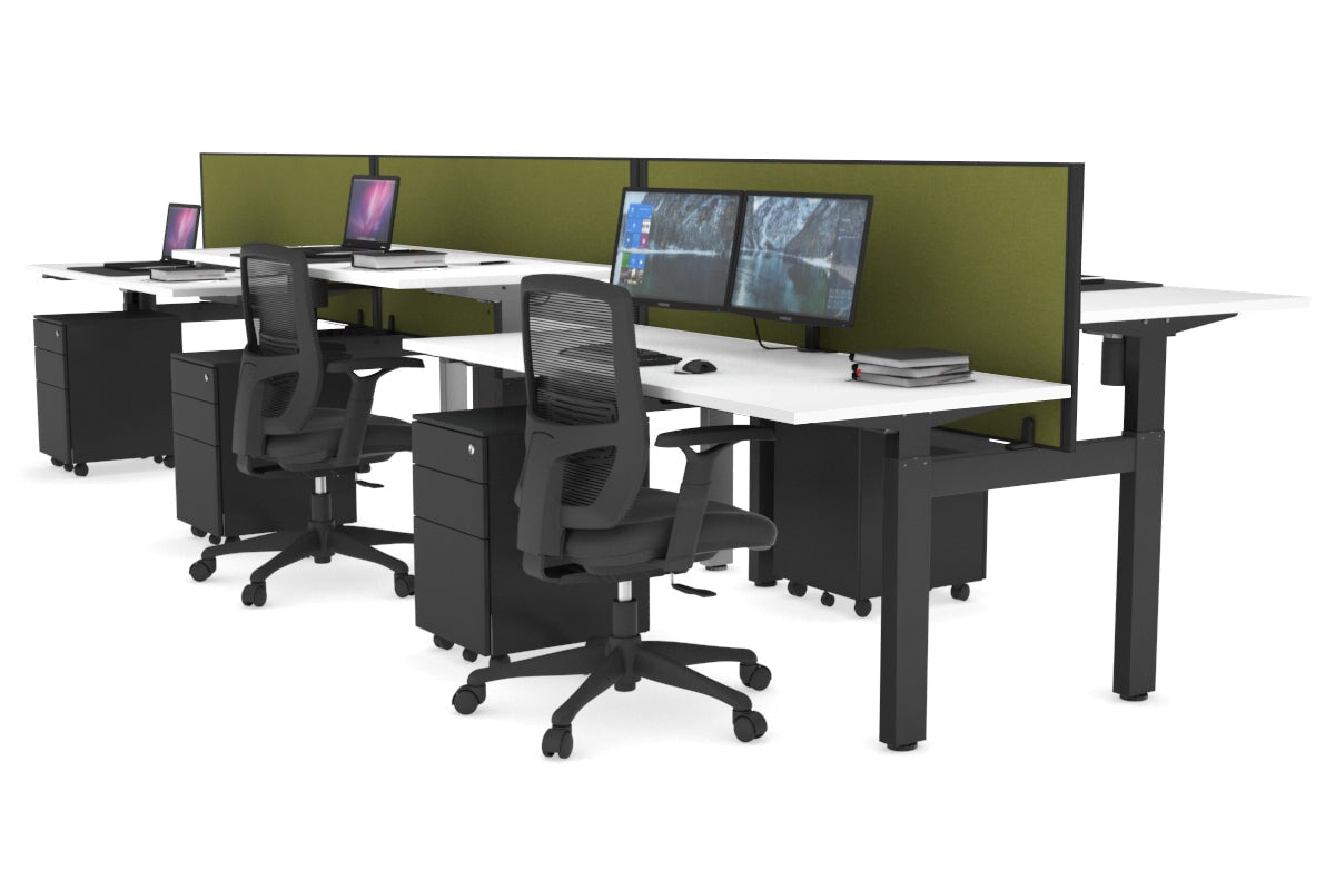 Adjustable 6-Person H Bench Workstation - Black Frame [1200L x 700W] - Perfect for Office, Coworking Spaces & Home Offices