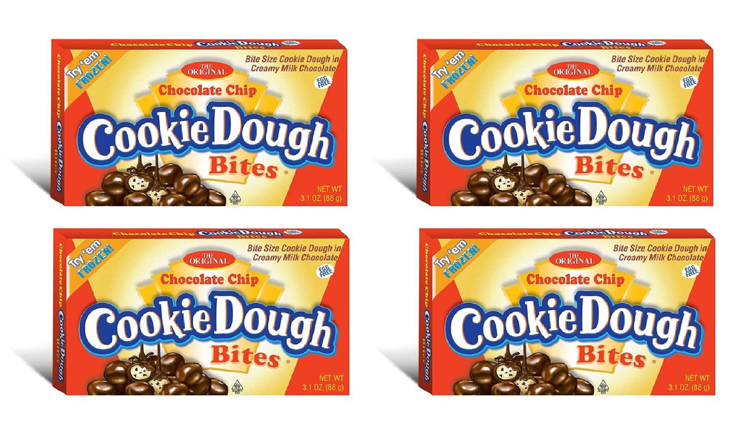 Original Chocolate Chip Cookie Dough Bites 3.1oz (Pack of 4) - Sweet Snacks for Movie Nights, Parties & Office Treats | Gluten-Free & Ready-to-Eat Cookie Dough Balls