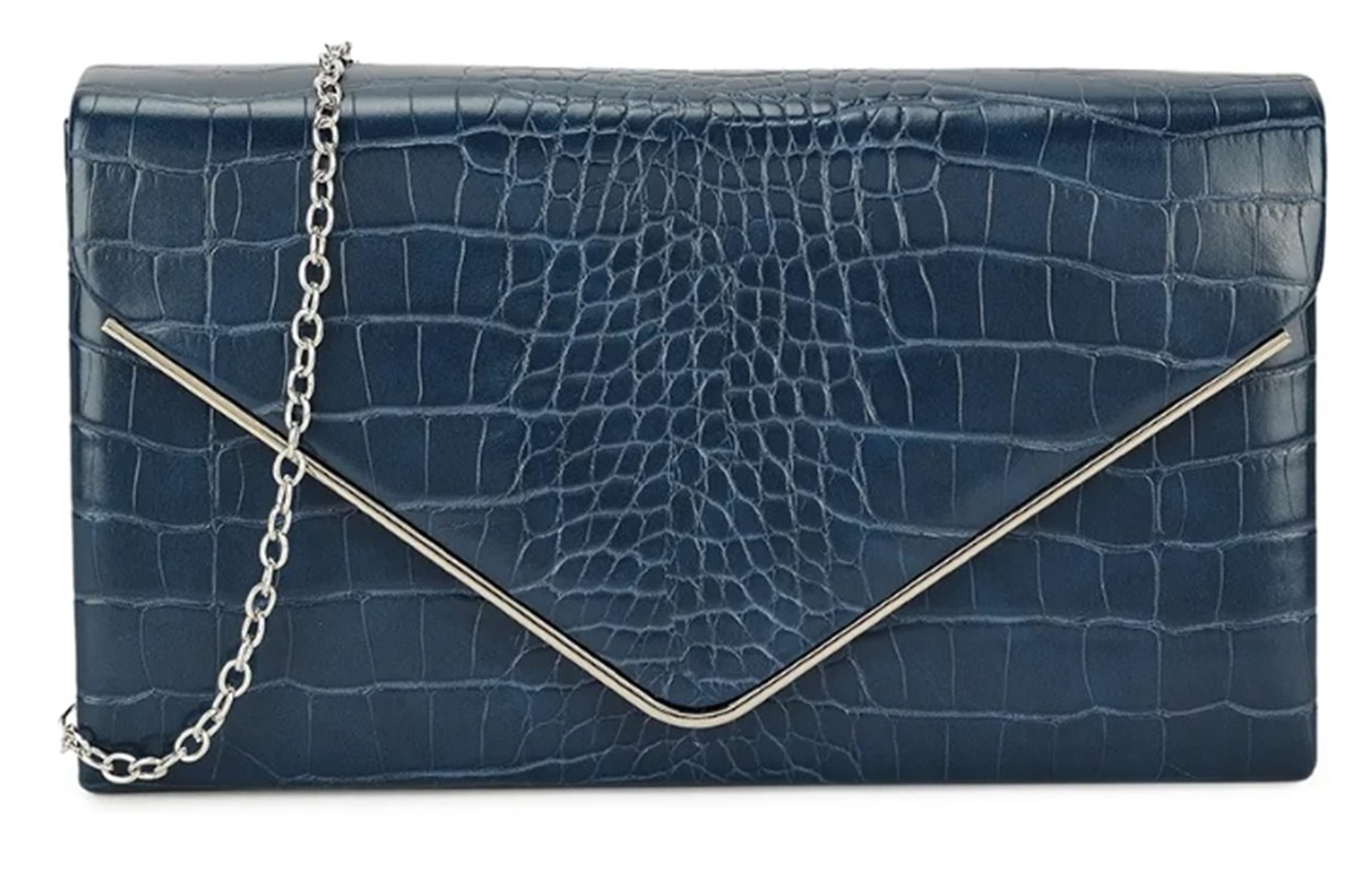 LeahWard Women's Faux Crocodile Print Flap Clutch Bag - Elegant Wedding Handbag for Bride, Evening Party & Special Occasions