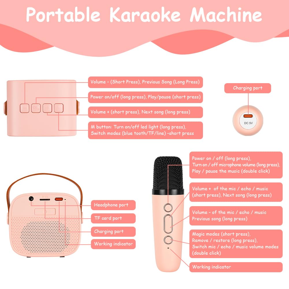 Ainiv Wireless Karaoke Microphone with 2 Mics, LED Lights & Voice Changer - Kids Singing Microphone Toy for Girls & Boys - Perfect for Birthday Gifts, Home Karaoke Parties & Family Fun