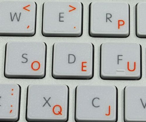 Apple Dvorak Keyboard Labels - Orange Lettering Transparent Stickers for MacBook, Windows PC, Laptop & Desktop Computers | Easy Typing Upgrade for Programmers & Writers