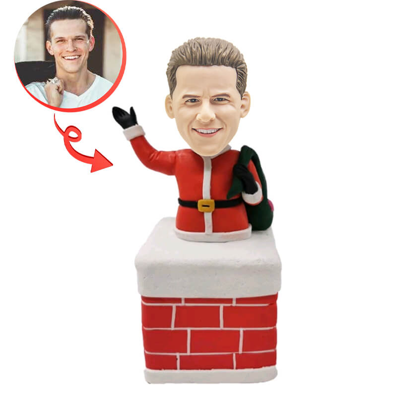 Custom Santa Claus in Chimney Bobblehead - Personalized Christmas Decoration for Home, Office & Holiday Gifts