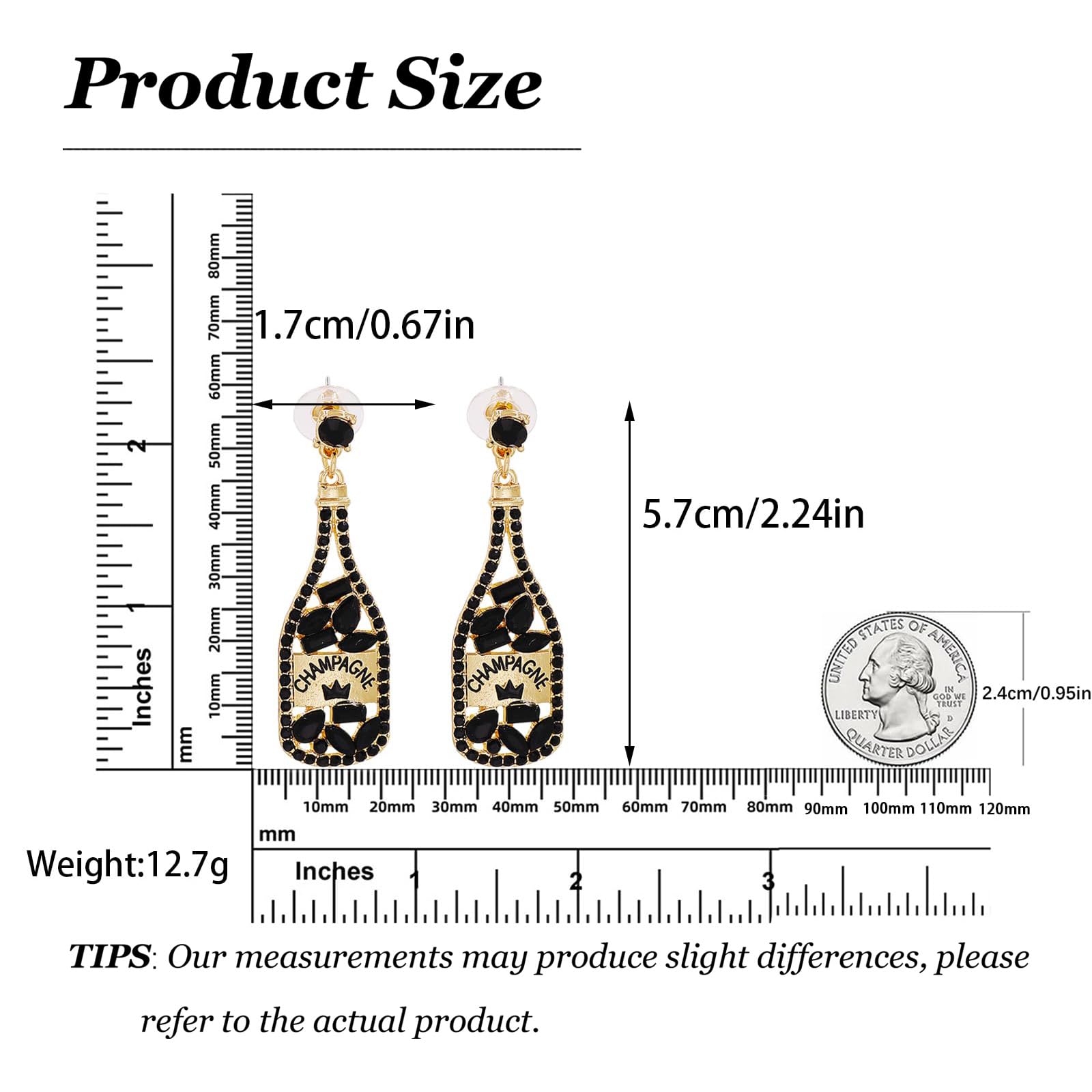 Champagne Bottle Dangle Earrings for Women - Crystal Cocktail Wine Glass Teardrop Earrings - Perfect for Party, Celebration, Wedding & Gift Giving - Elegant Jewelry Accessories for Margarita Night & Girls Night Out