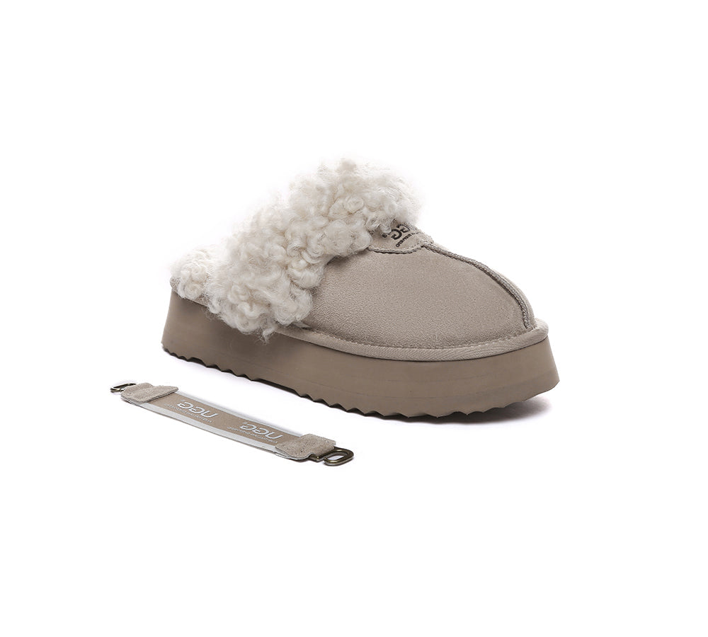 Australian Shepherd® Women's 2-Way Style UGG Slippers with Removable Strap - Slingback Platform Waffle Curly Design for Cozy Home & Outdoor Wear