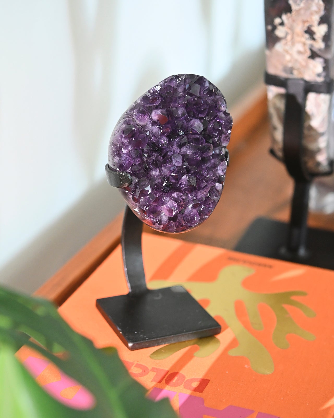 Natural Amethyst Crystal Geode on Wooden Stand - 3lbs Healing Stone for Home Decor, Meditation & Spiritual Gifts